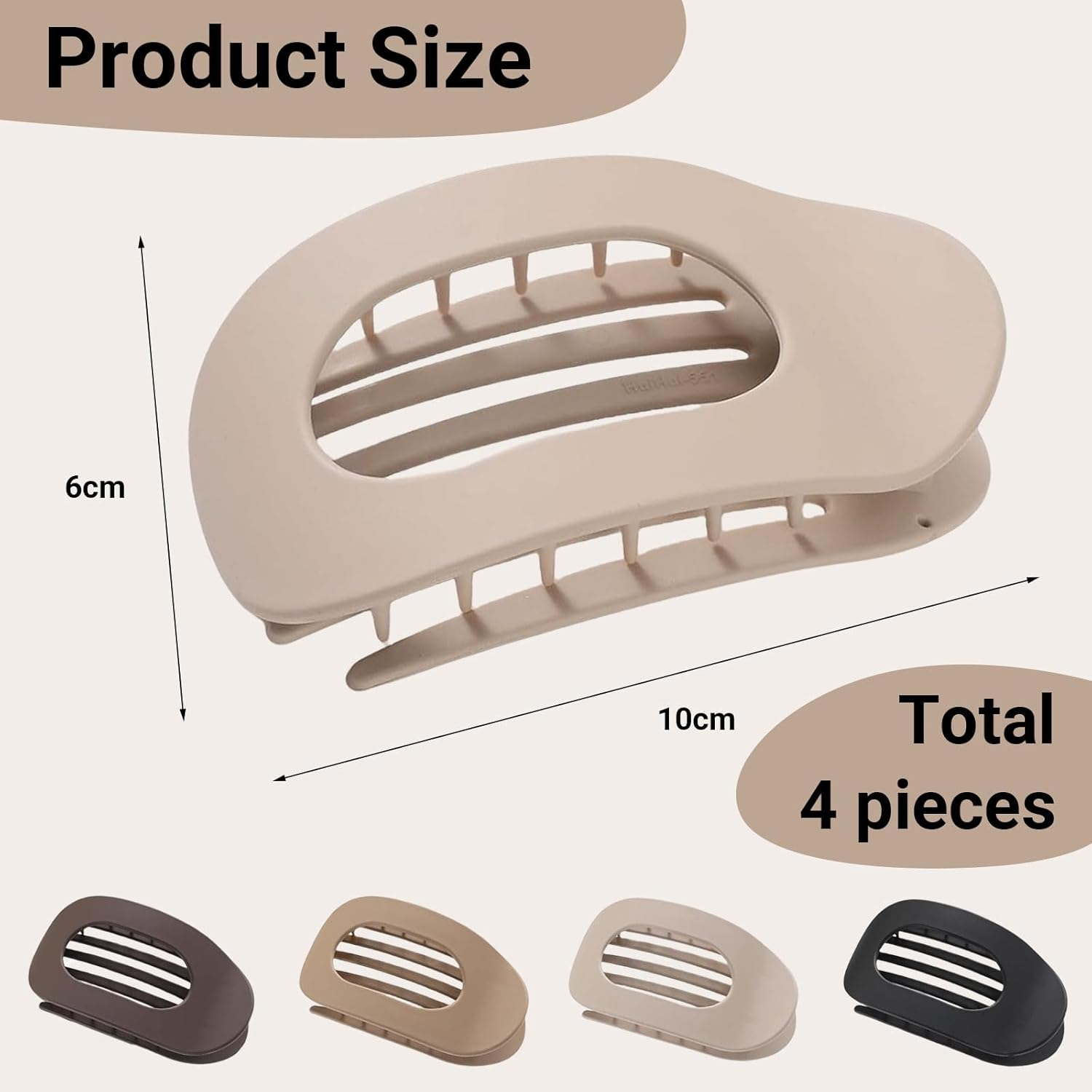 Mezrkuwr Pack of 4 Hair Clips, Flat Hair Claws, Hair Claws Clips with Secure Hold and Inner Teeth, Side Hair Clips with Strong Hold for Thick and Thin Hair image number 1