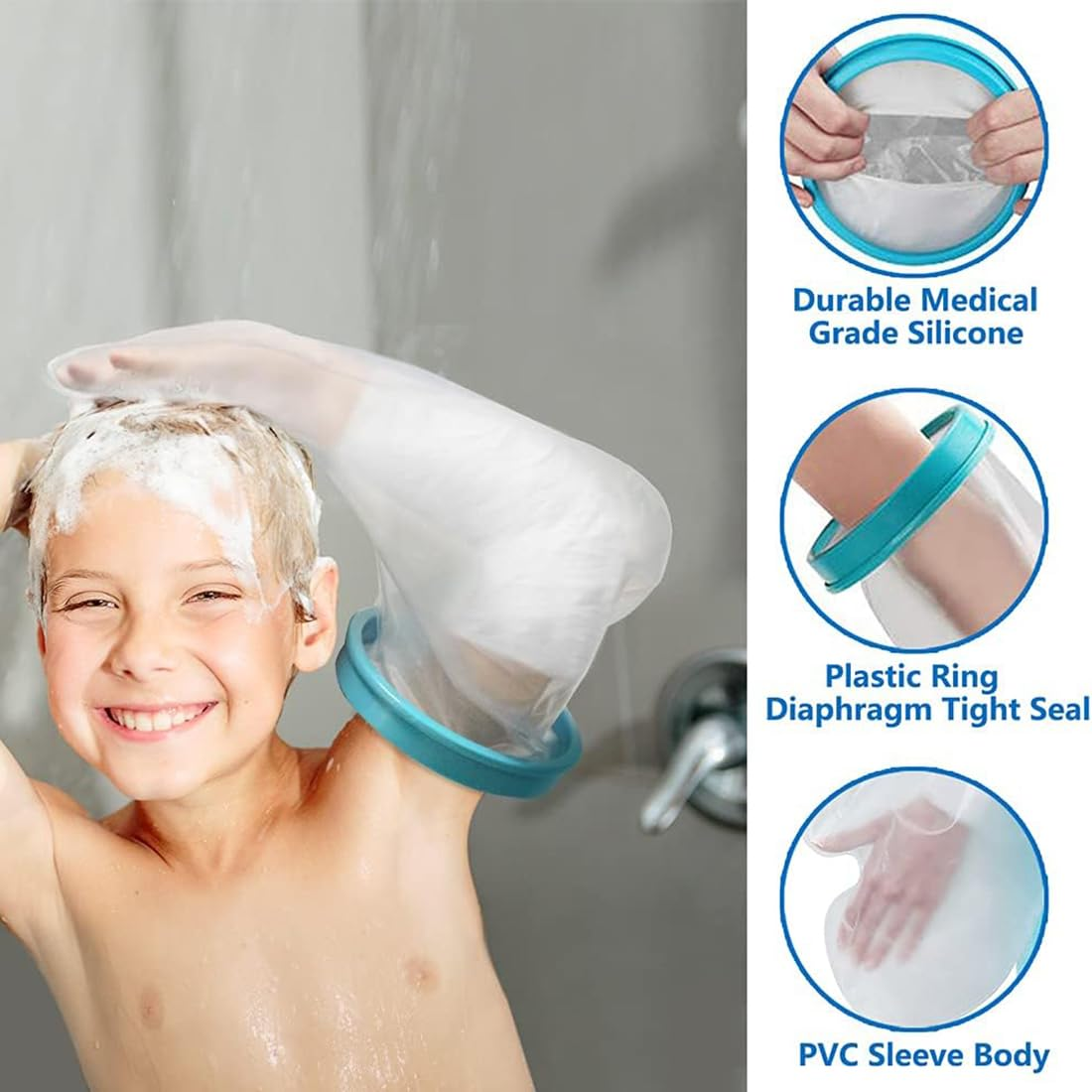 Kids Arm Cast Cover for Shower Bath, Waterproof Watertight Cast Bandage Protector Arm Cast Sleeve Bag Covers, Reusable Child Teen Cast Shower Cover for Arm Hand Broken Surgery Wound Burns