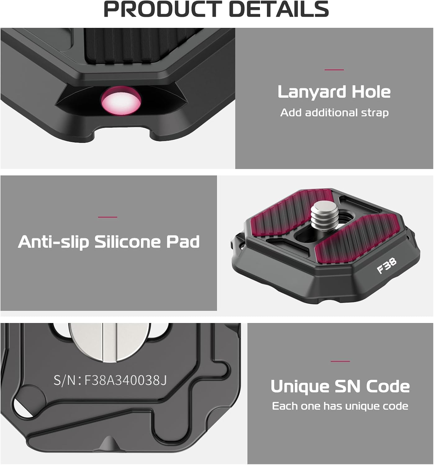 ULANZI New Version F38 Quick Release Plate 2-In-1, FALCAM Quick Release System QR Plate Camera Tripod Mount Adapter Compatible with PD and F38 (New Version Top Plate, Base Mount NOT Included) image number 2