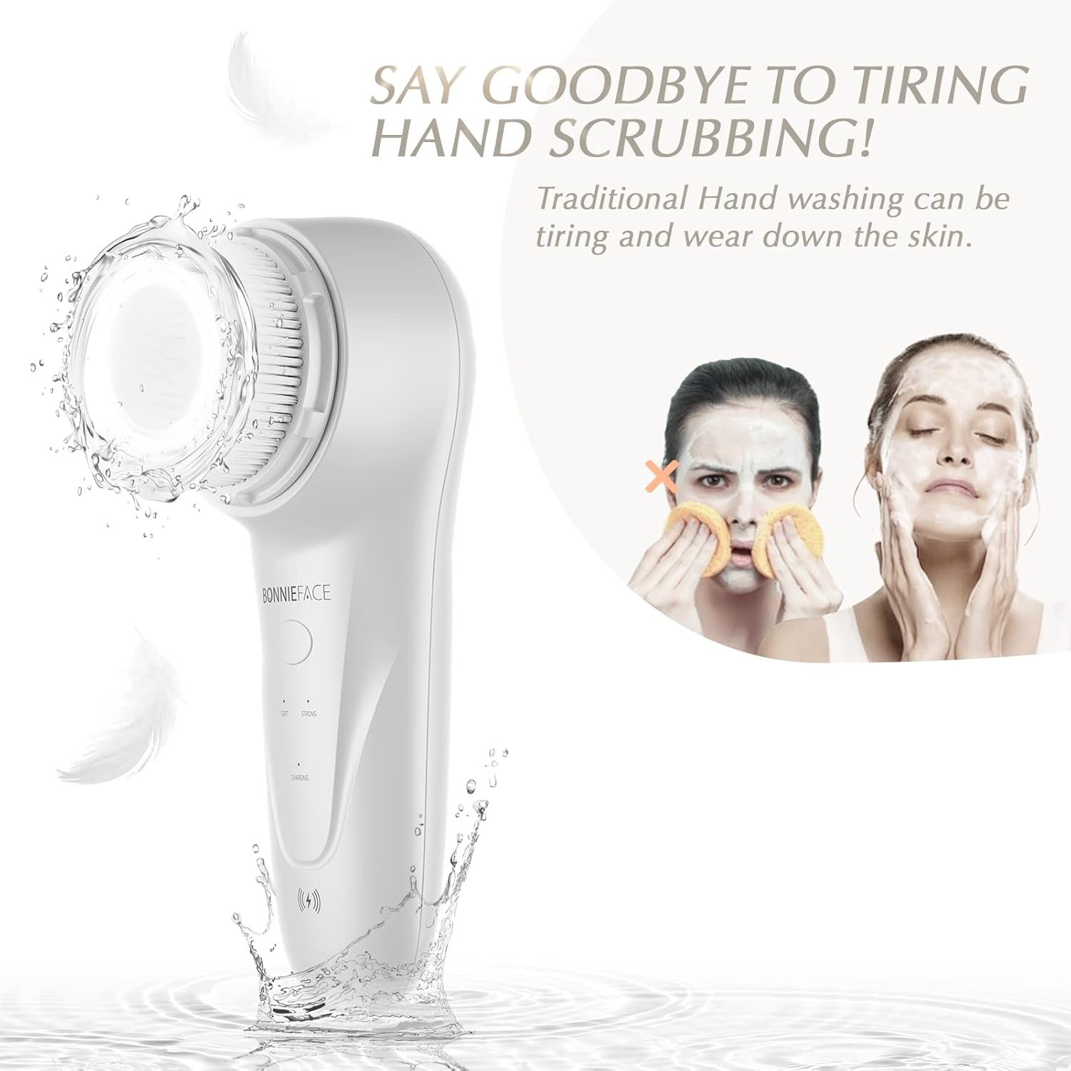 BONNIEFACE Sonic Facial Cleansing Brush for Deep and through Facial Cleansing, Waterproof Face Scrubber and Ultimate Blackhead Remover for Daily Skin Care, Rechargeable and Gentle Face Exfoliator image number 4