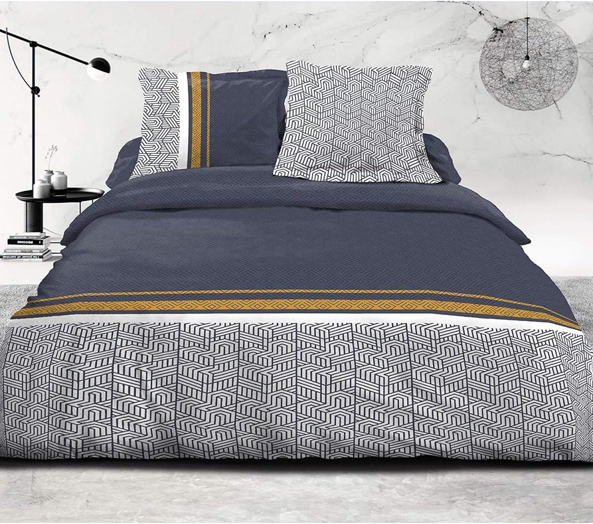 Home Linge Passion Duvet Cover - 3 Piece | 100% Cotton - 57 Thread | 2 Person - 240 X 260 Cm | Tilt Navy Blue