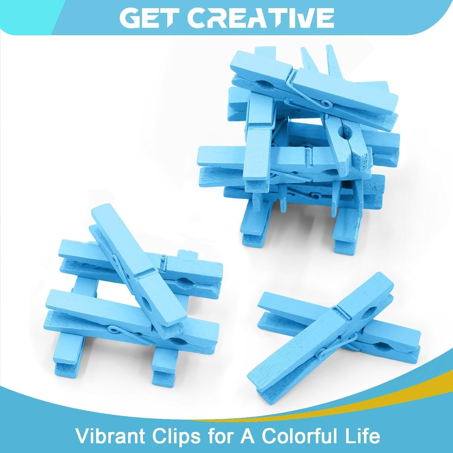 100 Pack Clothes Pins Wooden, 2.9 Inch Colored Clothespins Wood, Close Pins for Crafts Decorations Classroom Hanging Pictures, Wood Clips for Clothes Outdoors, Blue