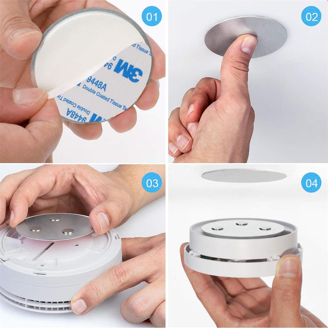 Magnetic Holder for Smoke Detectors Magnetic Attachment Pack of 3 50 Mm Magnetic Holder Fire Alarm Self-Adhesive No Drilling Magnetic Adhesive Pad Quick Assembly image number 2