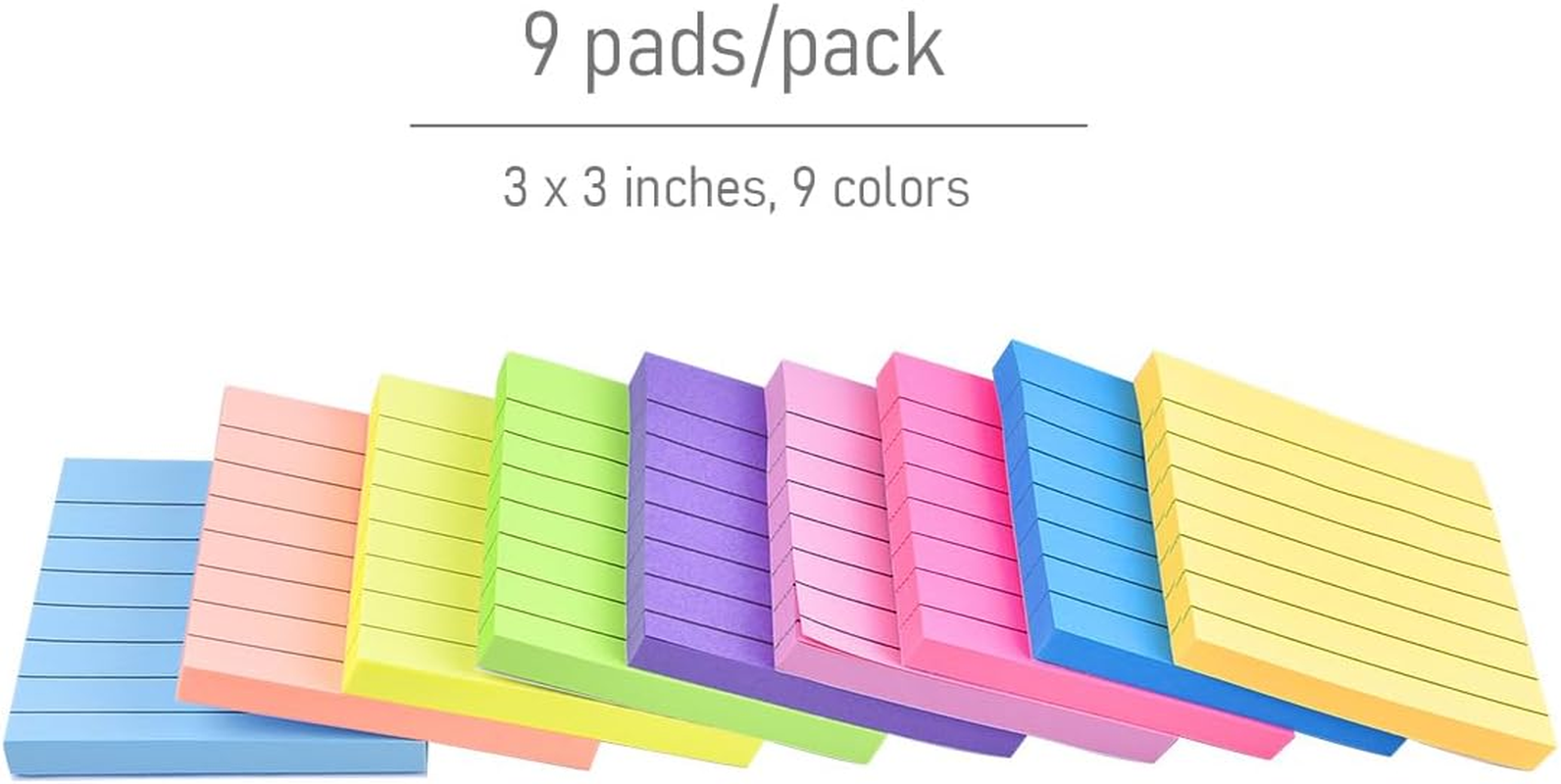 9 Pack Lined Sticky Notes 3X3 in Bright Colors Self-Stick Note Pads with Line, 9 Colors Bulk Sticky Memo Pad for School, Office, Meeting image number 2