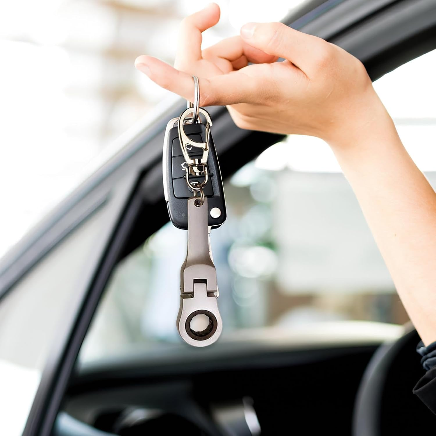 Ratchet Wrench Key Ring | Portable Key Ring with Engraving Wrench Flex | Wrench Key Ring Socket Wrench Mechanic Workshop Accessory - Bright Gray image number 3