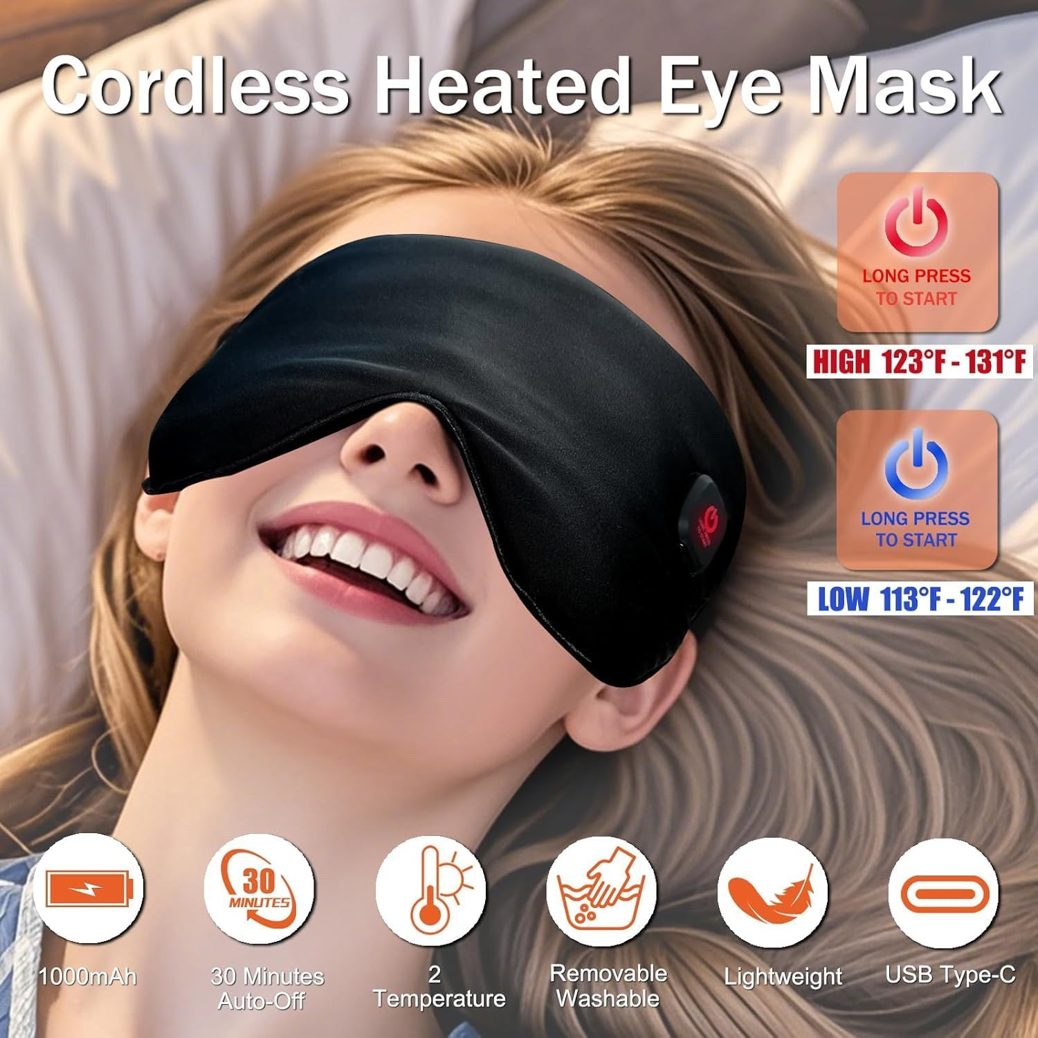 Rechargeable Cordless Heated Eye Mask for Dry Eyes - Adjustable Temperature Portable Eye Warm Compress for Migraines Styes Sinus & Sleep Men Women image number 5