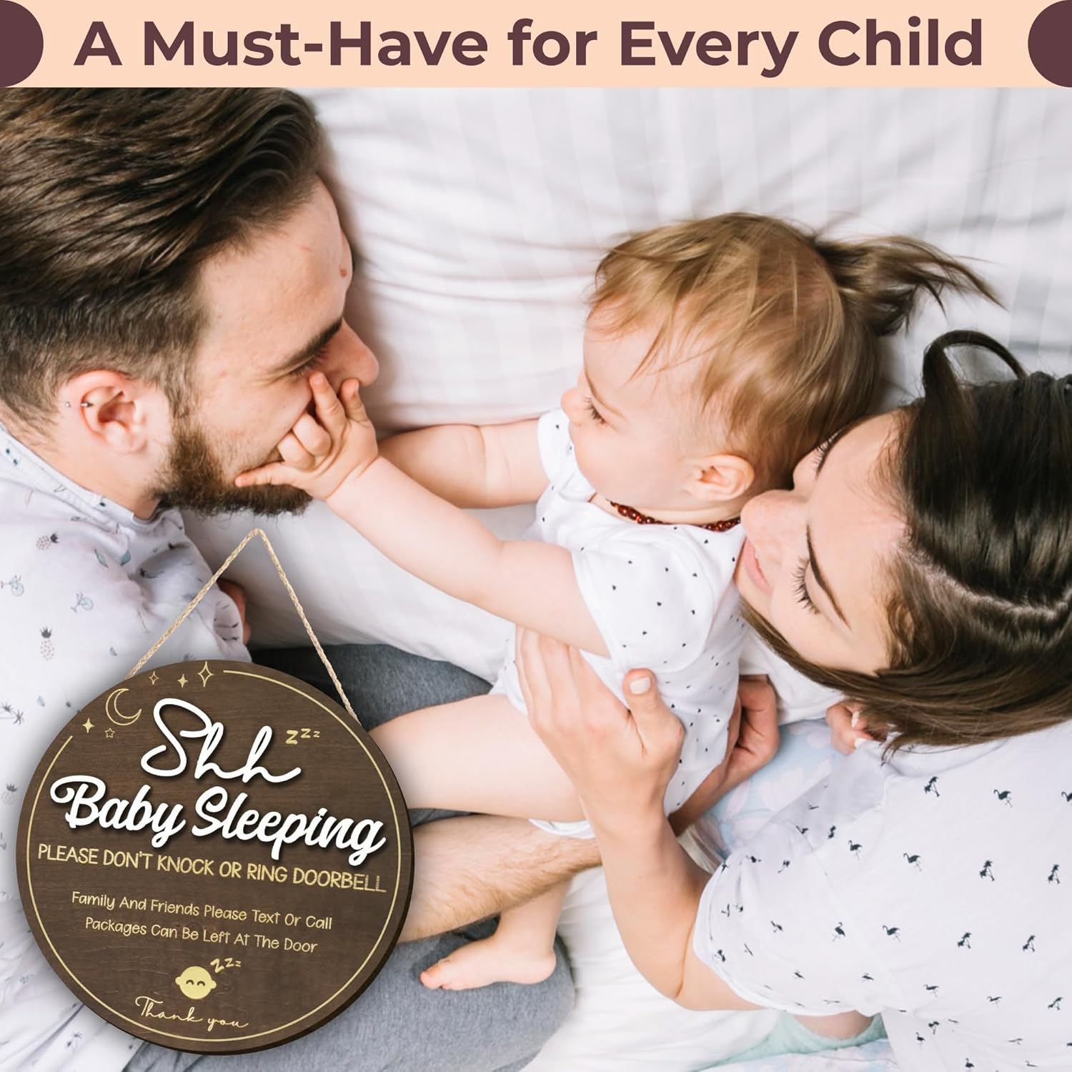 Shhh Baby Sleeping Sign for Front Door - Please Do Not Knock or Ring Doorbell Sign, Baby Sleeping Door Sign, No Knocking Door Sign, No Soliciting Do Not Knock Sign image number 5