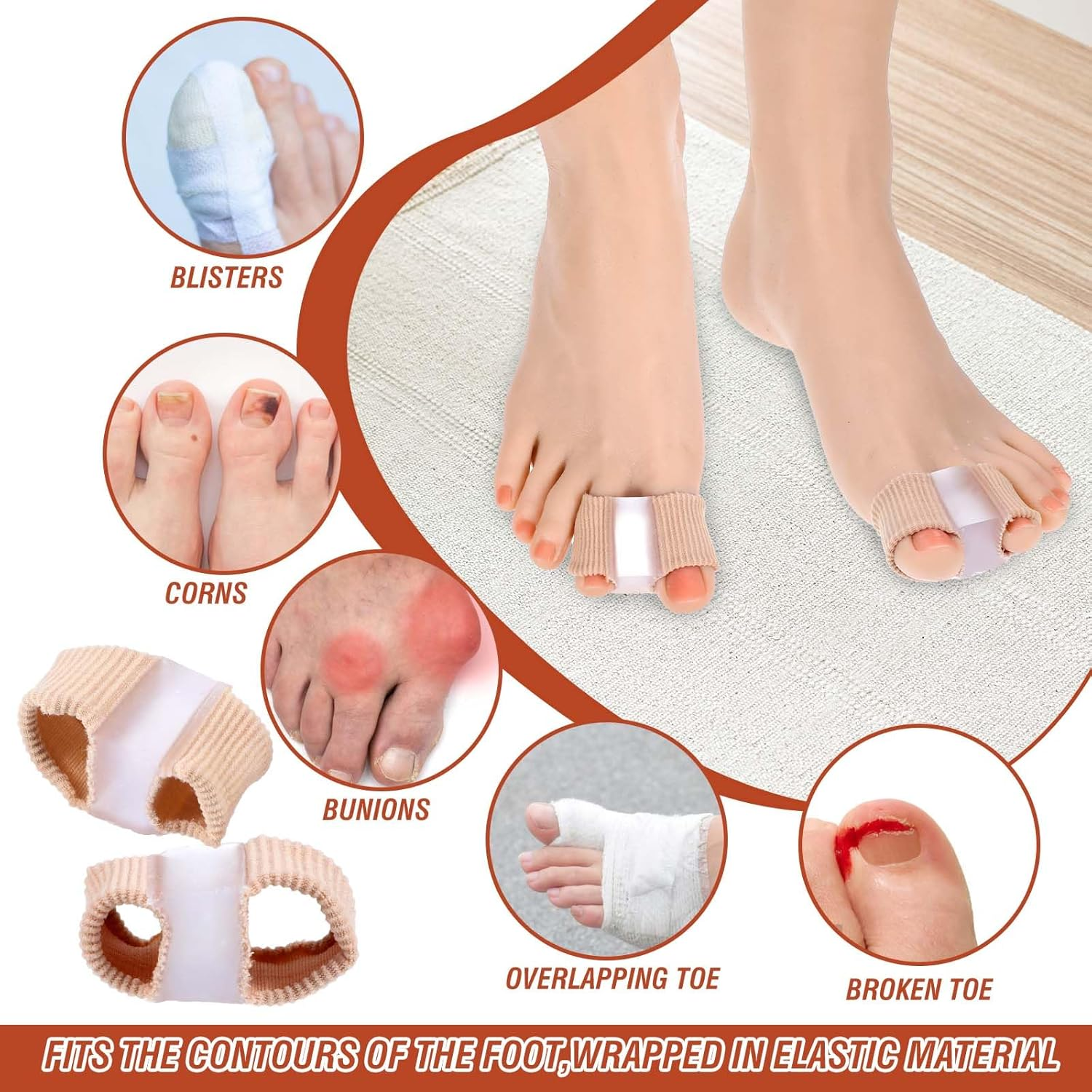 6Pcs Gel Bunion Corrector for Women Big Toe Straightener, Elastic Fabric Toe Separators Bunion Corrector for Women Overlapping Toes, Breathable Hammer Toe Spacers for Men Bunion Foot Pain Relief