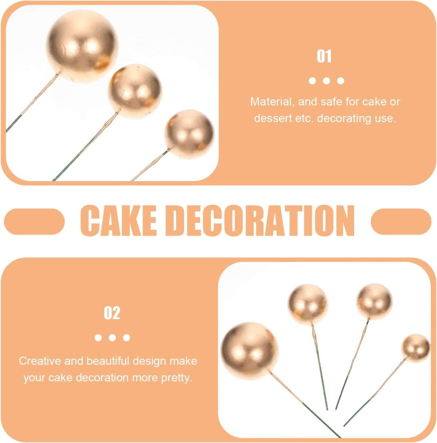 Alipis 12Pcs Creative round Ball Cake Toppers Simple Unique Ball Shaped Cupcake Ornament Baking Gold Decor Cake Picks Decoration for Baking Cup Occasions image number 1