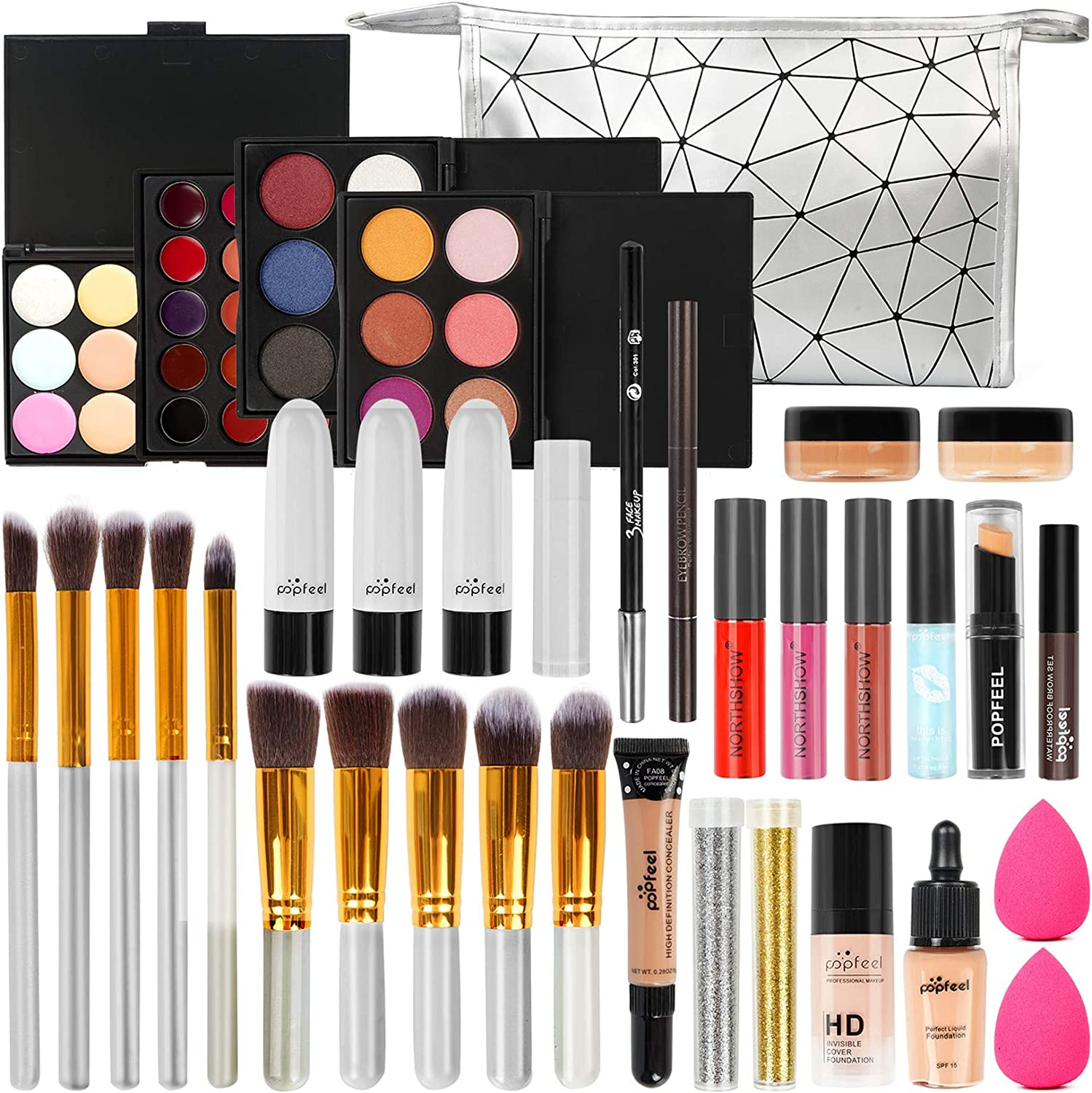 Professional Makeup Set,Mknzome Cosmetic Starter Kit with Storage Bag Portable Travel Make up Palette Birthday Xmas Gift Set Full Sizes Eyeshadow Face Powder Lip Gloss for Teenage & Adults (19 Pcs,Type A) image number 2