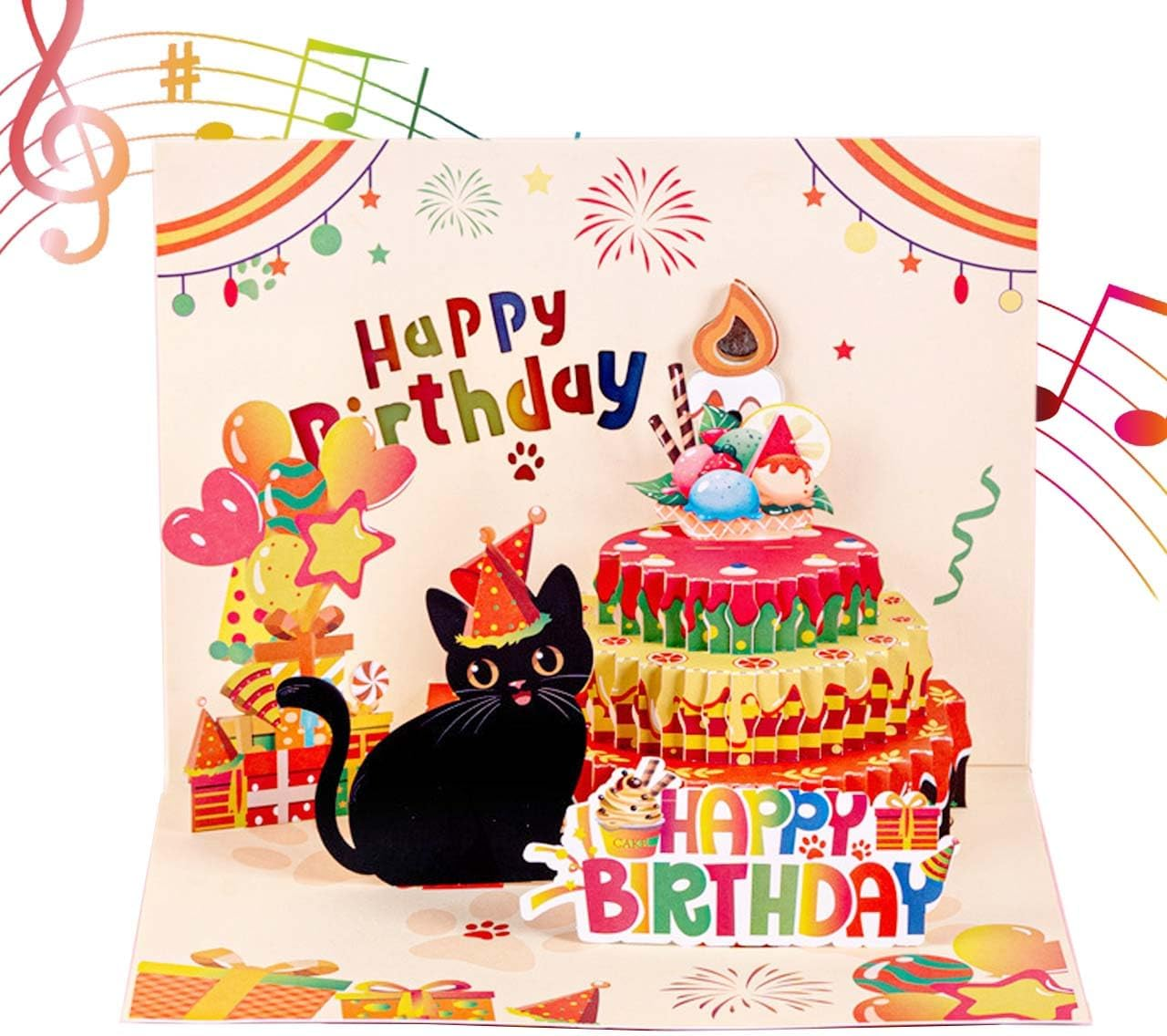 Musical Birthday Card with Lights,3D Happy Birthday Card with "Cat Meowing" and "Happy Birthday to You" Song &ldquo; for Men, Women, Kids, Family, and Friends image number 5
