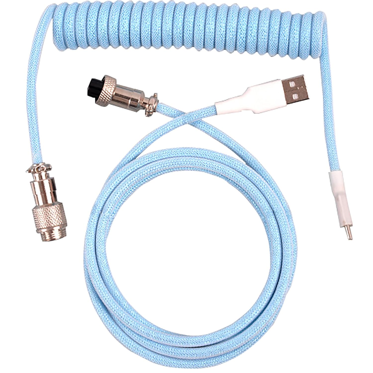 Tunghey Coiled Keyboard Cable, Nylon Braided USB C to USB a TPU Cable for Mechanical Gaming Keyboard, with Detachable Metal Aviator for Custom Keyboard 3M (Black)