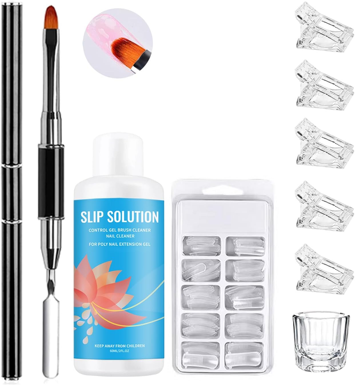 Poly Nail Gel Brush 2In1 Dual-Ended Hard Gel Nail Brush Builder Gel Brush Flexible Bristles Stainless Steel Glue Applicator Pen for Hybrid Gel Gel Acrylic Nails Extension Black (PEN 5, 1)