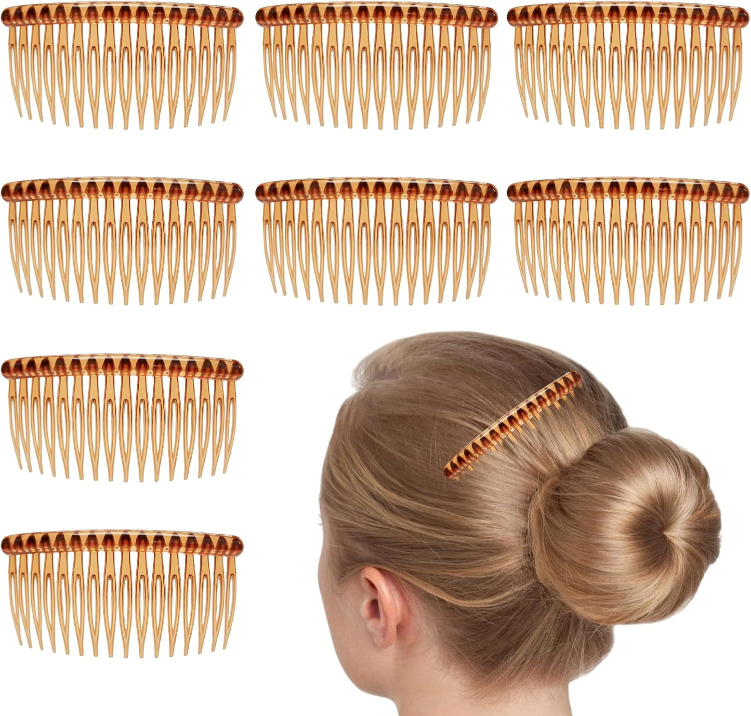 8 Pack Hair Combs for Women and Men, 8 Cm Side Combs Set with Tortoise and Clear Slides, Non-Slip Hair Clips for Fine, Ponytails, Weddings, Styling image number 4