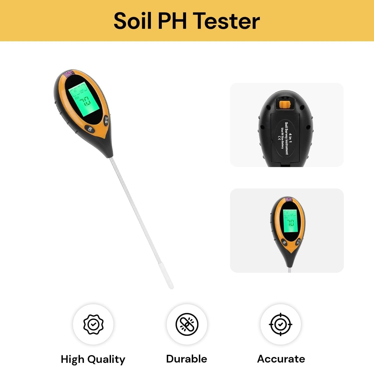 EZONEDEAL Soil Moisture Meter, Digital PH Meter, Soil Moisture, Plant Temperature, Soil Test Meter for Garden, Lawn, Plant Care, Farm & Indoor Outdoor Plants, Plant Water Monitor image number 5
