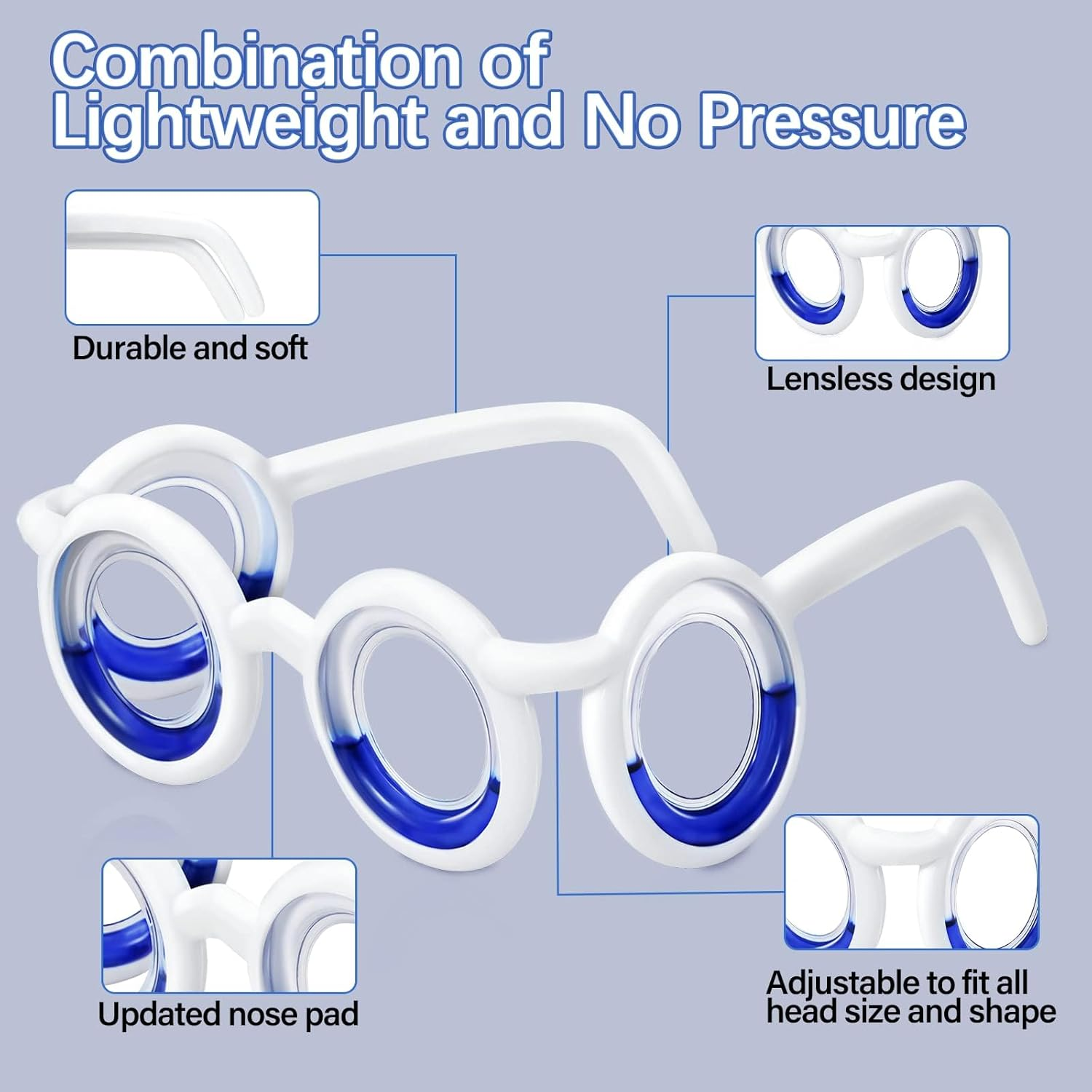Motion Sickness Glasses - Portable Anti-Motion Sickness Adjustable Lens Technology for Rides/Travel/Games, Anti-Motion Sickness Smart Glasses for Adults and Children (White)