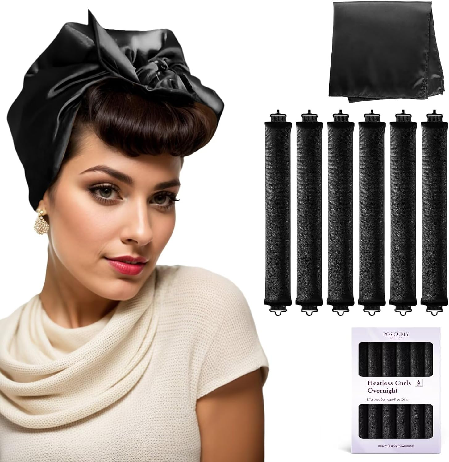 Overnight Hair Curlers Heatless Curls - 6 Pcs No Heat Blowout Curling Rods to Sleep in with Satin Hair Scarf image number 2