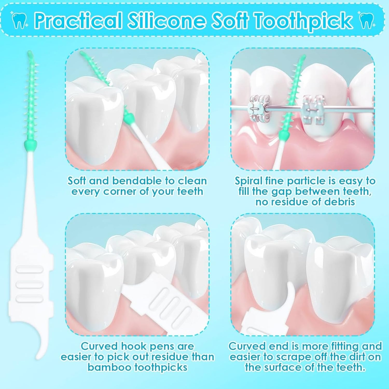 300PCS Interdental Brushes for Braces, Soft and Bendable Dental Brush for Orthodontic Braces, Braces Cleaner Brush Tooth Pick Teeth Flossers Brushes for Teeth (Black and Blue) image number 2