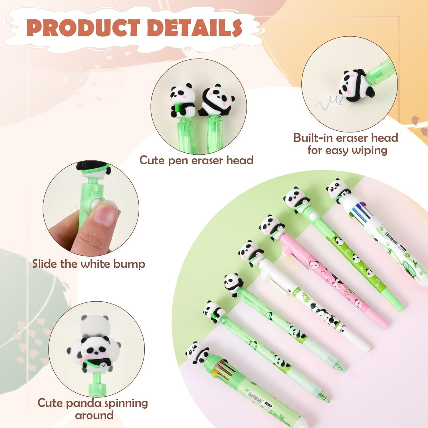 Panda Stationery Set with Pencil Case, 3 Gel Pens with Black Ink, 2 Ballpoint Pens in 10 Colours, 2 Blue Erasable Gel Pens, 2-In-1 Cute Pencil Case, Stand up Pencil Case image number 6