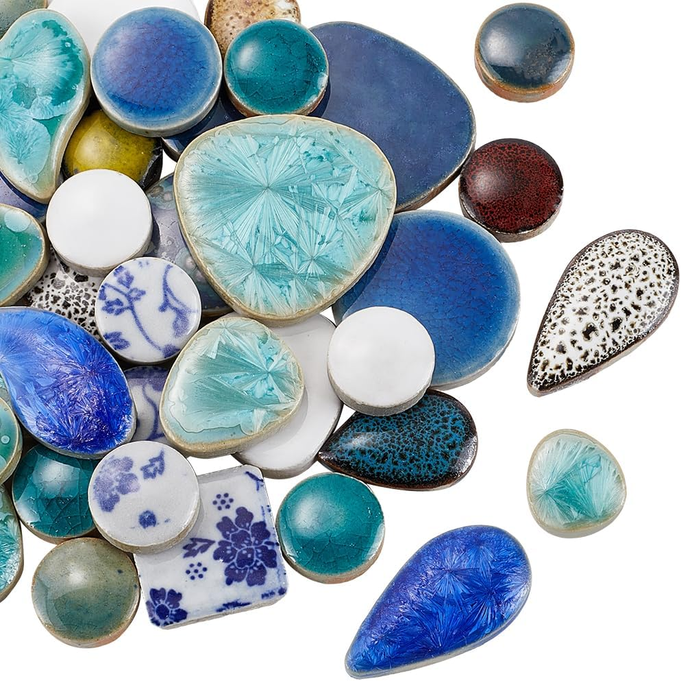 1 Box 200G Broken Ceramic Tile Irregular Mosaic Tiles Bulk Mixed Shapes Colorful Porcelain China Tiles Pieces for DIY Crafts Plates Flowerpots Vases Cups Home Decor Mosaic Arts Supplies