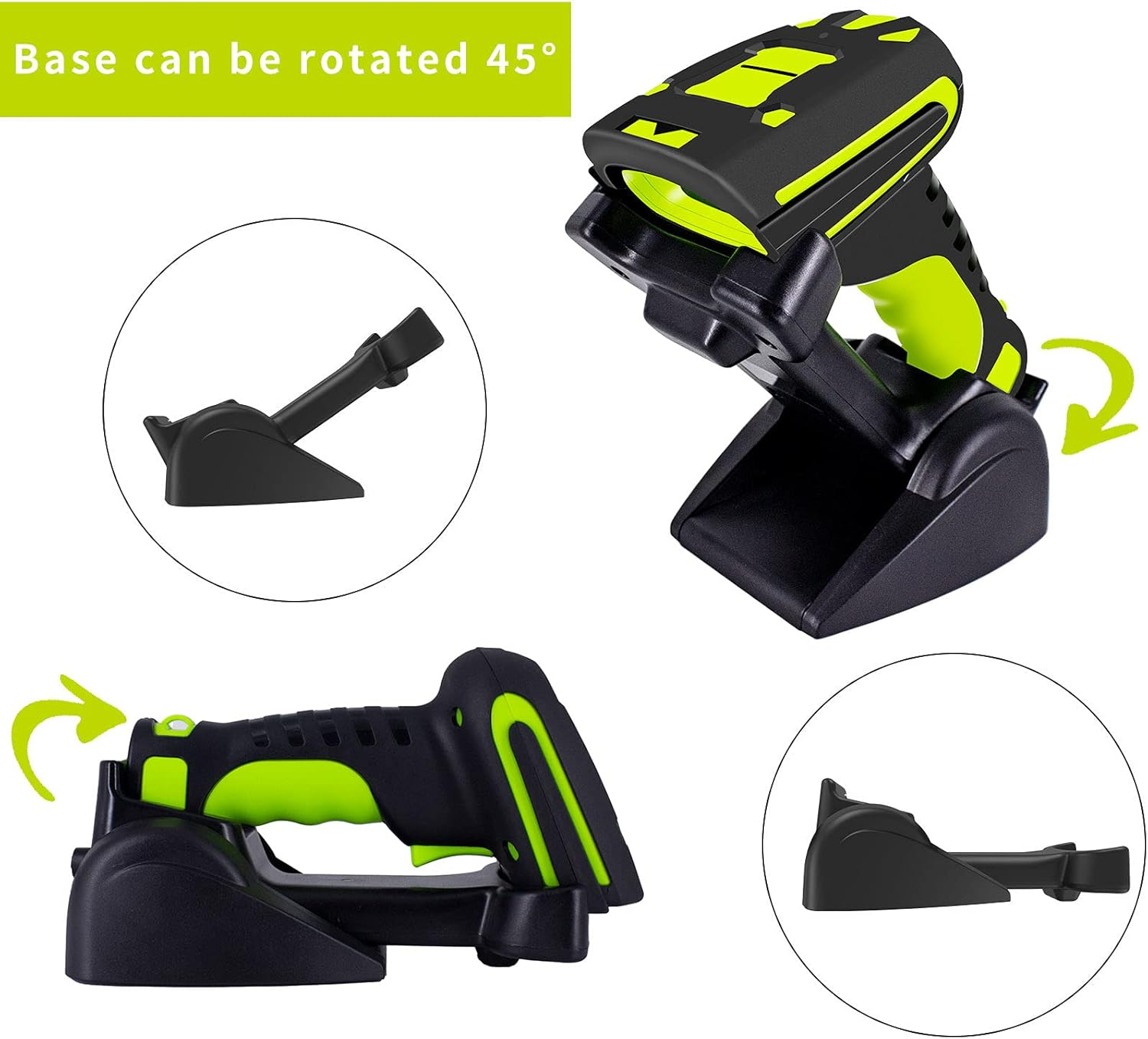 Symcode Wireless 2D Bluetooth Barcode Scanner with Stand 433 Wireless 2625 Feet Transmission Distance Industrial Dustproof and Waterproof QR Automatic Handhold Bar Code Reader with Charging Base image number 2