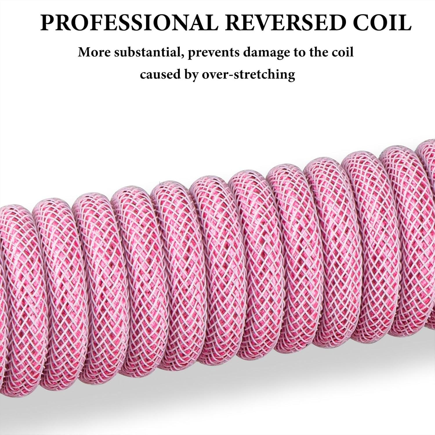 Geekria Coiled USB-C Gaming Keyboard Cable with Aviator Connector, 5-Pin Braided Double-Sleeved Mechanical Keyboard Cable Compatible with Keychron K8 K7 K6Pro, Logitech G715 G713 (Pink 5FT) image number 3