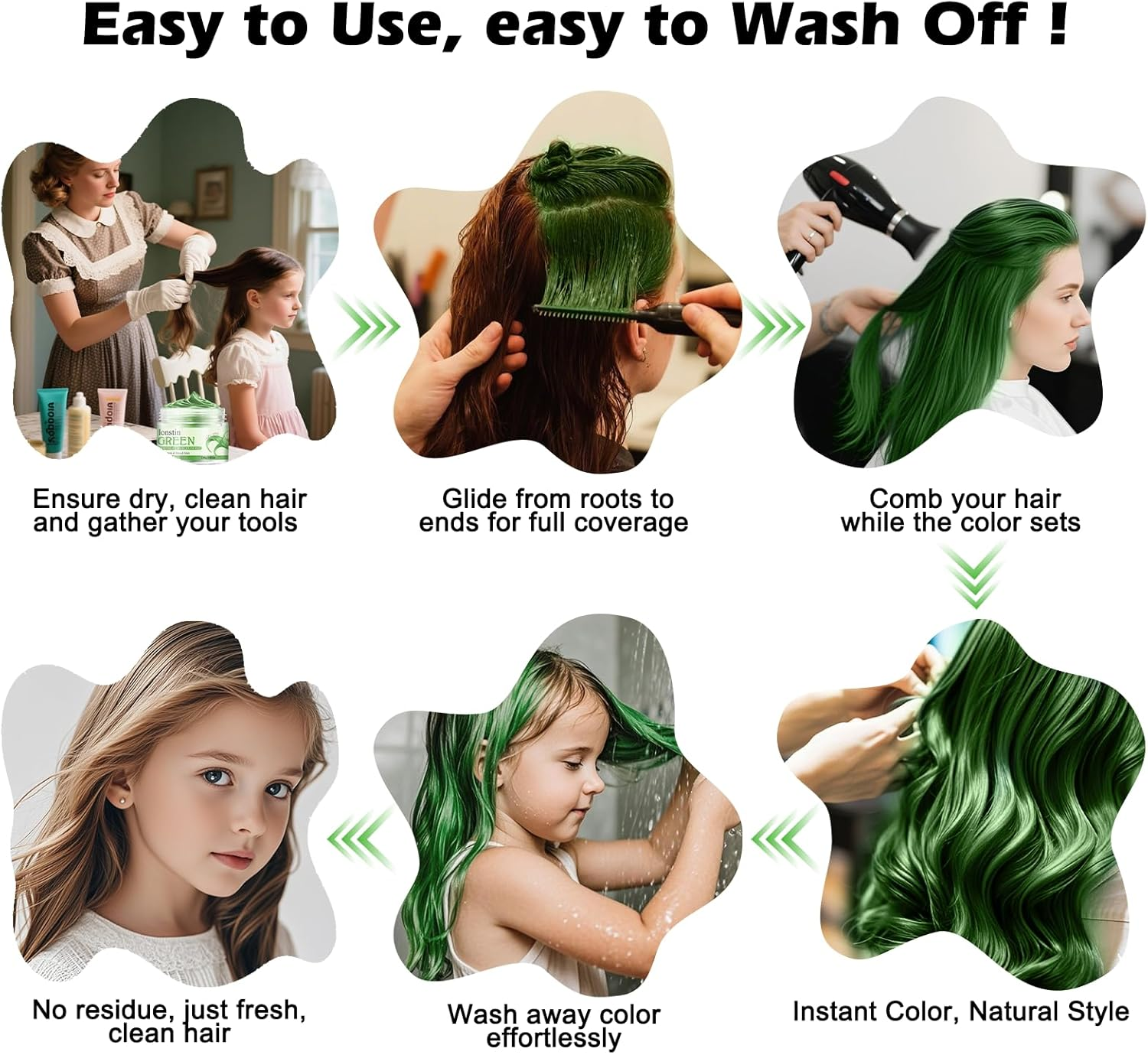 Green Hair Wax 100G &ndash; Temporary Hair Color for Men, Women & Teens &ndash; Washable Styling Clay Mud, Instant Hair Dye for Cosplay, Party, Halloween, Daily Look & Costume Use Lonstin Hair Colour Wax image number 2