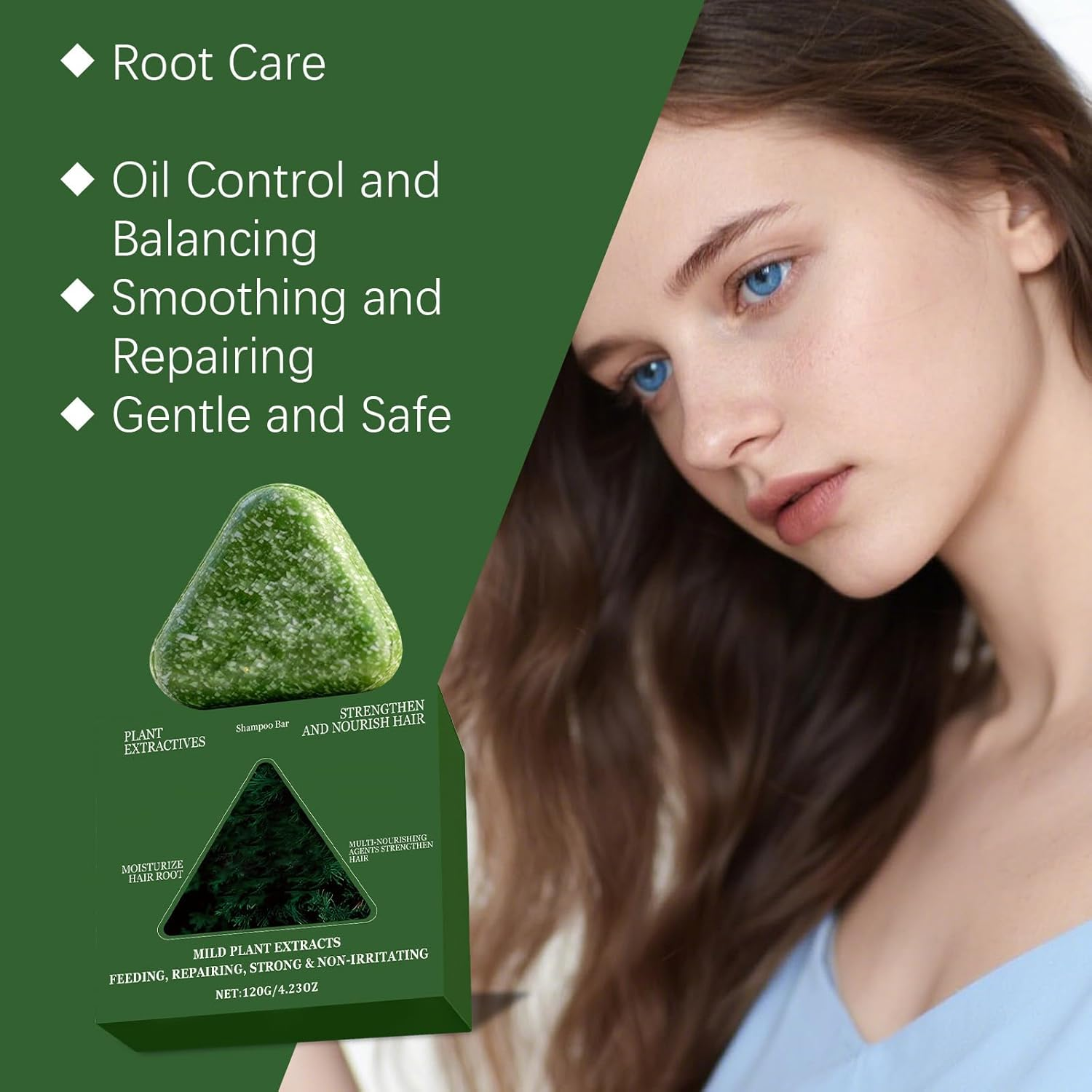 Cypress Leaf Triangle Soaps Green Plant-Based Solid Shampoo Bar Arborvitae Leaf Shampoo Bar Strengthen Hair Solid Hairs Soap Nourishes Hair Roots Travel-Friendly Solids Cypress Hairs Soap (2Pcs) image number 2