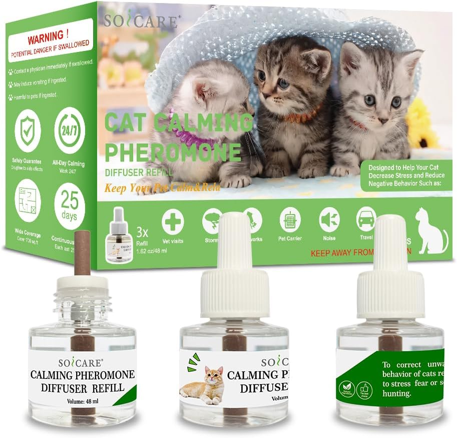 SOICARE Cat Calming Pheromone Diffuser Refill, 48Ml, 3-Pack, 25-Day Coverage image number 4