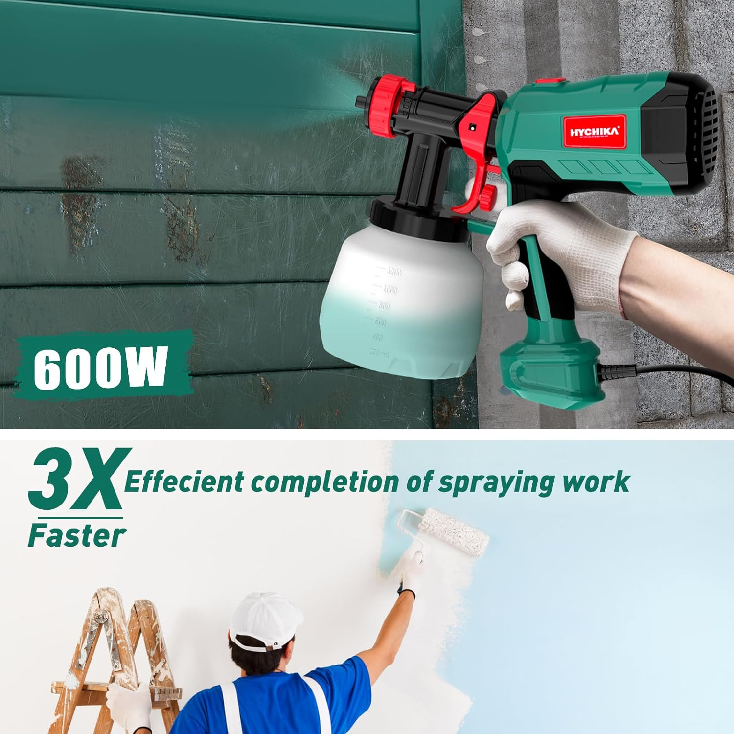 HYCHIKA Paint Sprayer, HVLP Electric Spray Paint Gun, 1200ML. image number 6