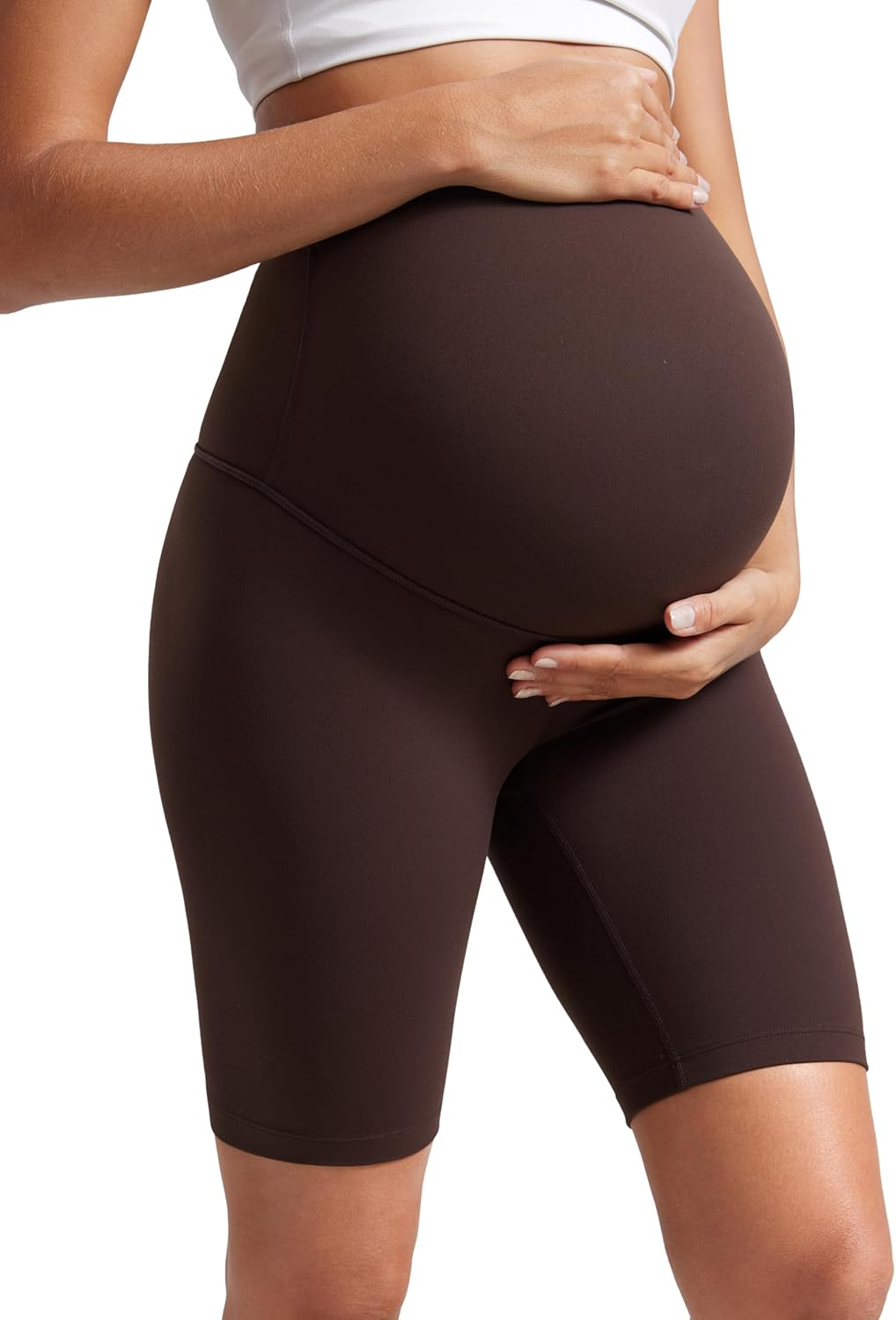 CRZ YOGA Womens Butterluxe Maternity Biker Shorts over the Belly 8" - Pregnancy Yoga Workout Activewear