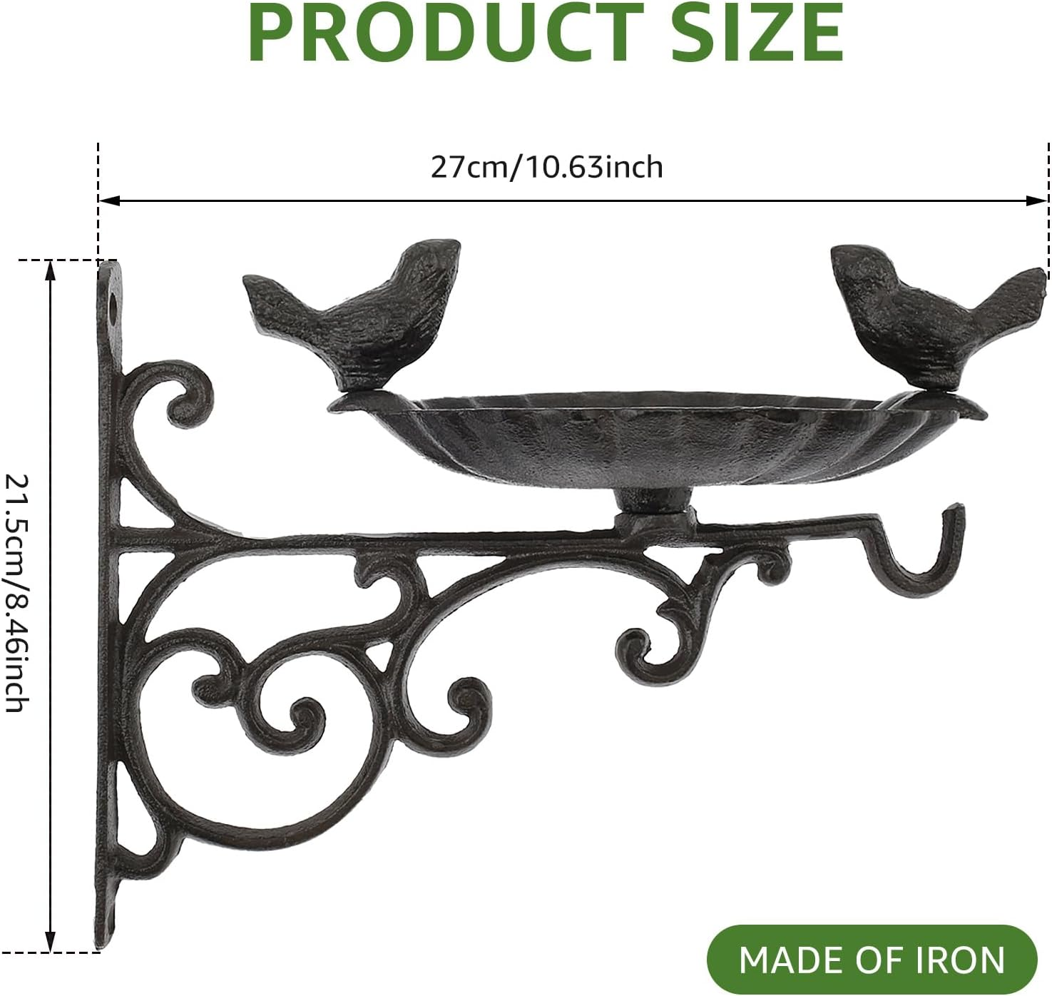 Cast Iron Bird Feeder, Gardens Decor Bird Food Container, Solid Wall Mounted Bird Bath Elegant Fence Tree Mount Bird Feeder for Wild Birds image number 1