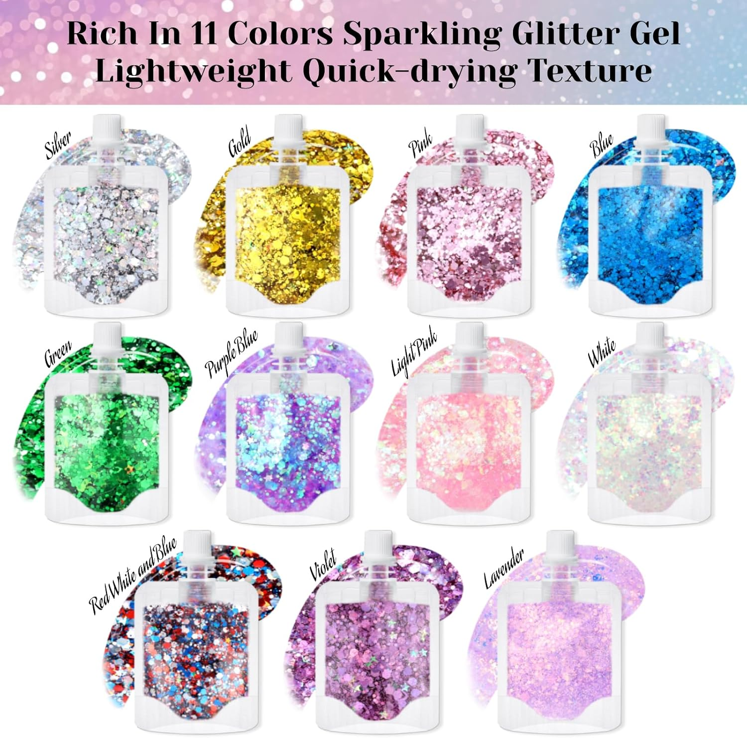 DAGEDA Body Glitter Gel, Gold Sparkling Face Hair Eye Glitter Mermaid Makeup, Holographic Sequins for Face Hair Nails, Singer Concert Festival Carnival Party Rave Accessories 02 image number 2