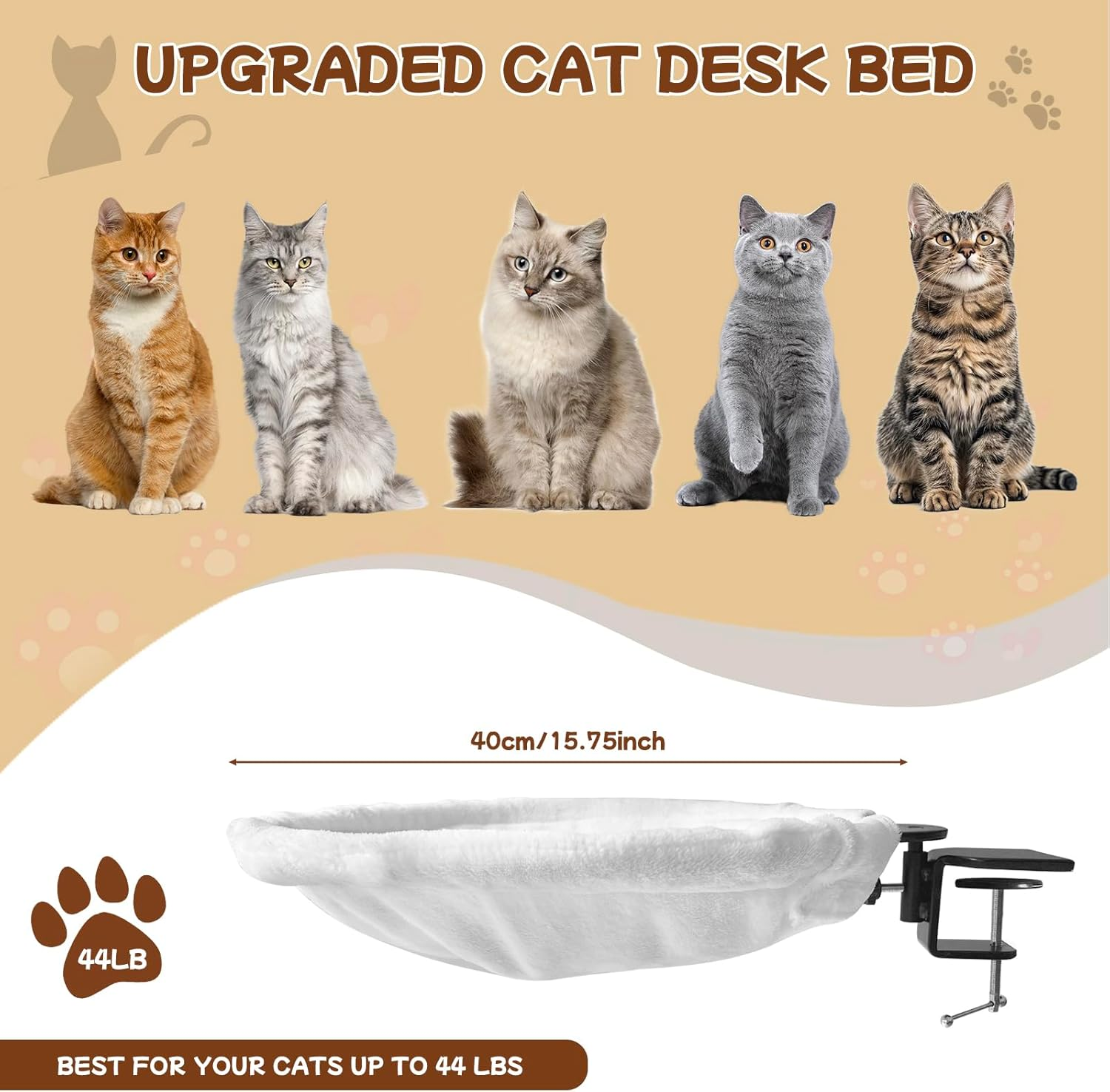 Homegroove Cat Desk Bed, Extra-Large & Space-Saving Cat Bed for Desk, Sunken Design Holds up to 40Lbs, Soft Faux Fur Material for Desk, Office, Gamers, Removable & Washable(White) image number 6