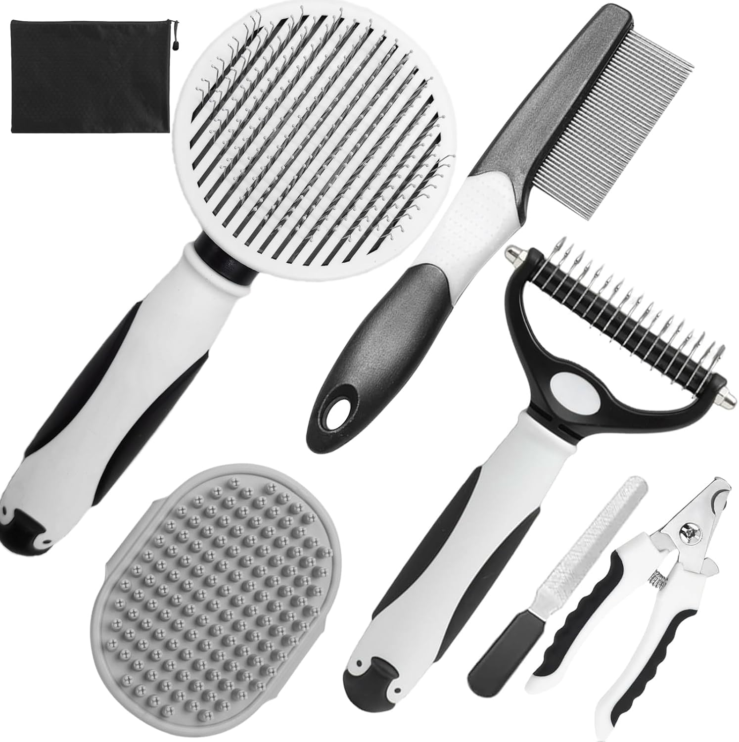 Dog Brush for Shedding, 7 PCS Dog Grooming Brush Kit Including Undercoat Rake, Slicker Brush, Dematting Comb, Nail Clipper, Bath Brush for Long & Short Haired Dogs, Cats (Green)