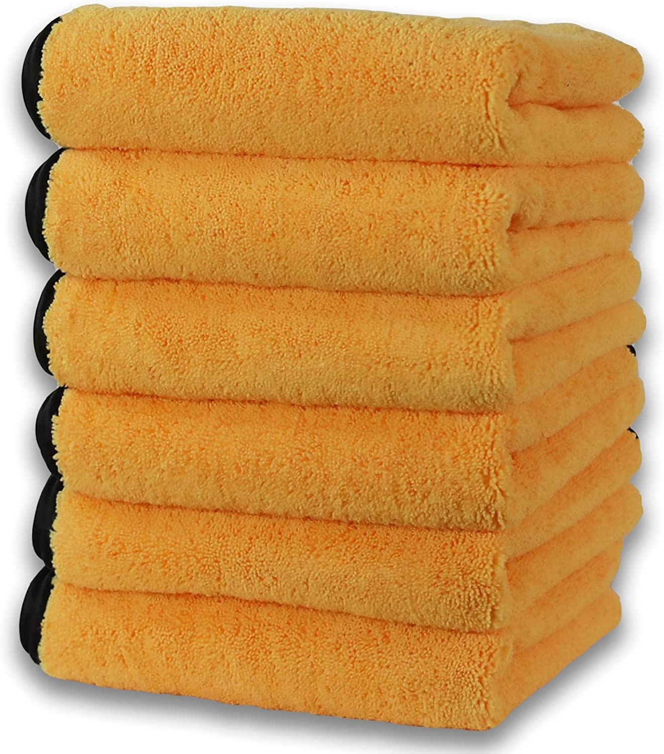 Simple Houseware 6 Pack Professional Grade Premium Microfiber Towels Dual Sided for Car Drying Towel and Household Cleaning, 16" X 24", Orange image number 3