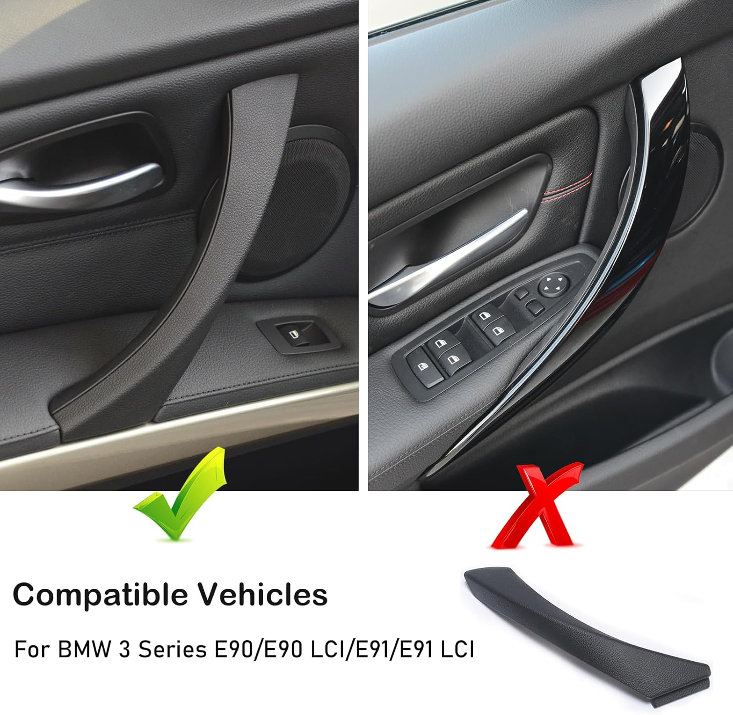 Jaronx Compatible with BMW E90 Black Door Handles Outer Cover Right image number 6