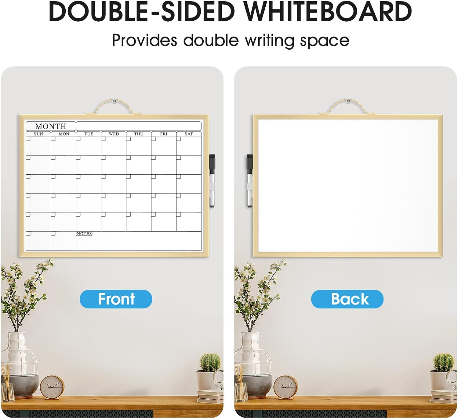 Maxgear Monthly Calendar Dry Erase Board for Wall, 16"X12" Hanging Whiteboard, Small Dry Erase White Board with Handle, Golden Aluminum Framed Whiteboard for Office, Home, School image number 3