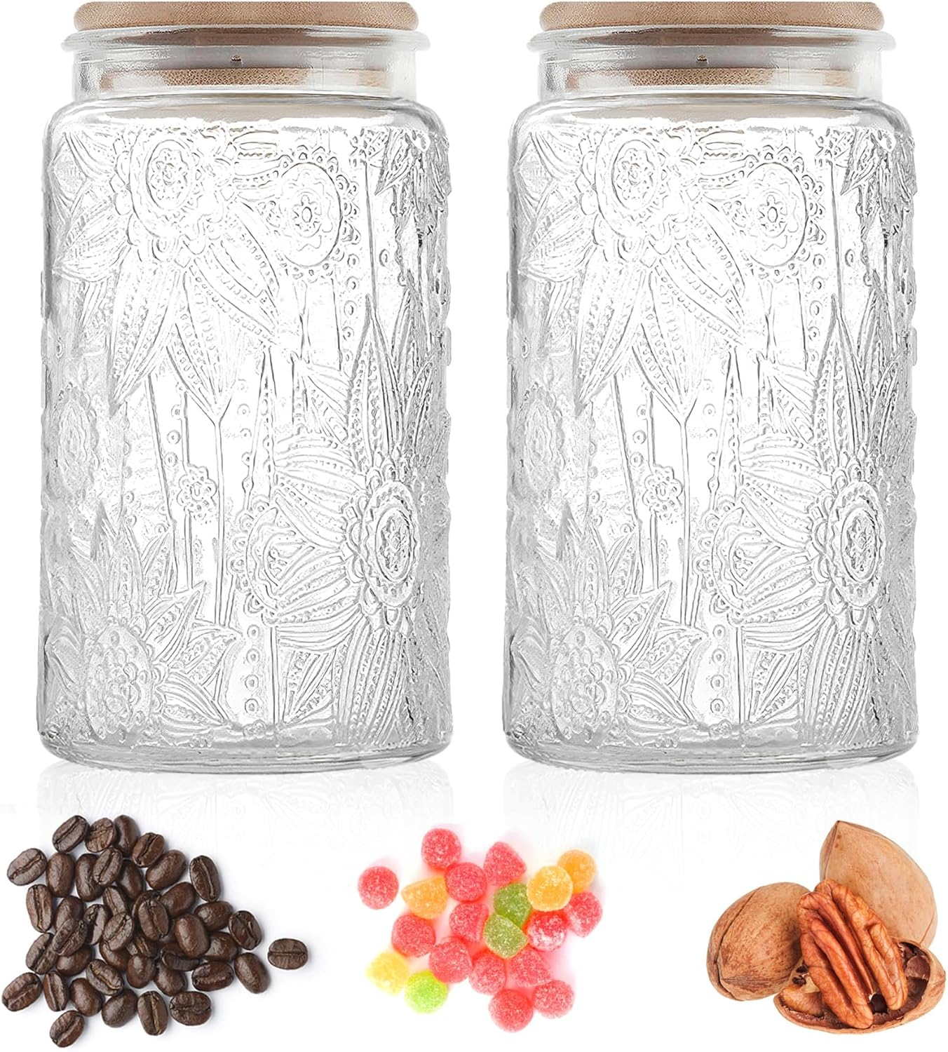 Glass Storage Jars with Airtight Lid, 35Oz Canister for Kitchen Counter with Bamboo Lid, Brown Sugar, Candy, Coffee, Cookie, Salt, Tea,Pantry Cute Jar image number 4