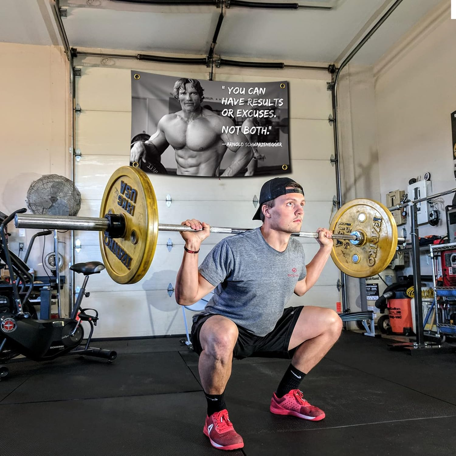 Arnold Schwarzenegger You Can Have Results or Excuses. Not Both. 3X5 Feet Flag Inspirational Poster Durable Man Cave Wall Flag with Brass Grommets This Beautiful Entertaining Banner Flag for College