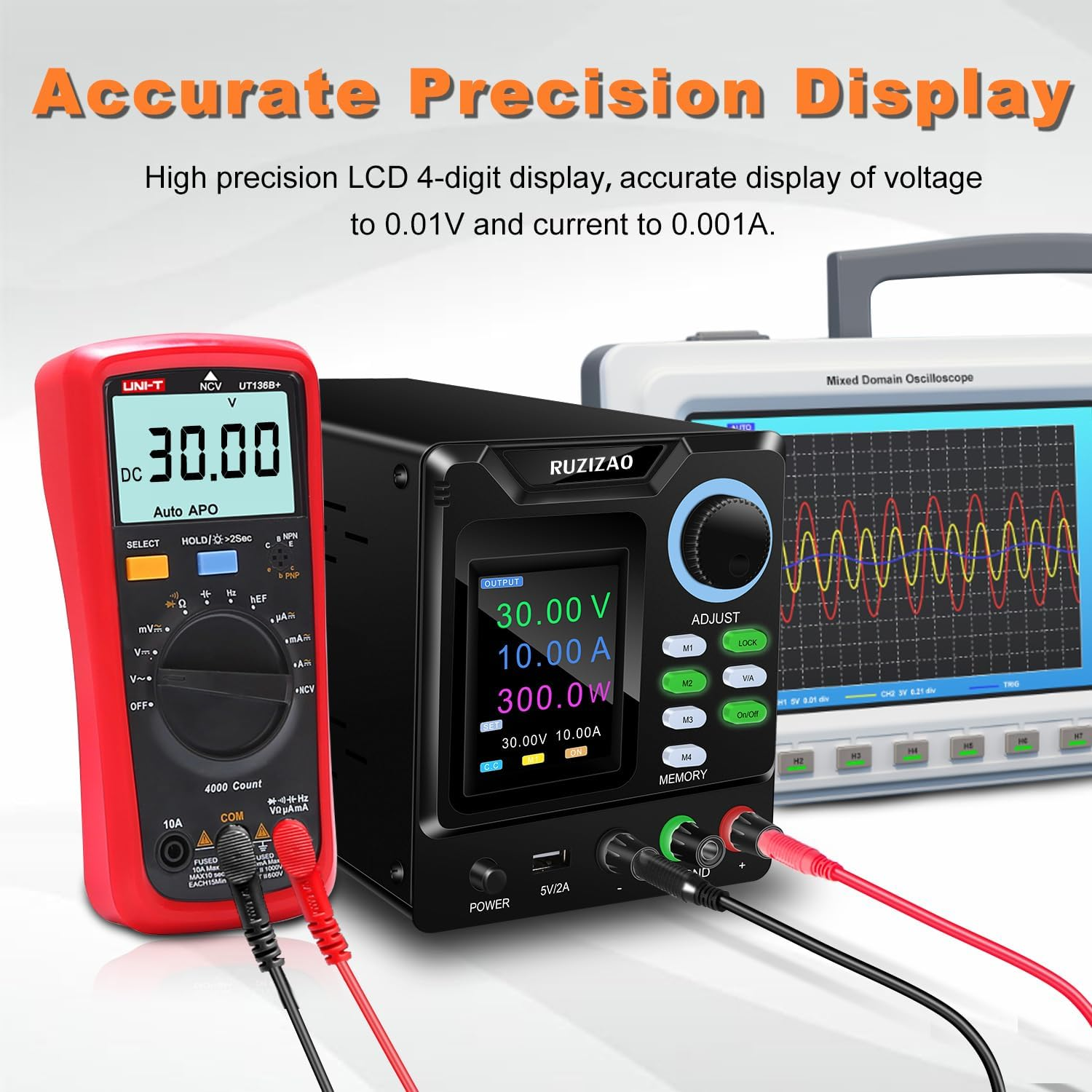 Bench Power Supply Variable (0-30V,0-10A),DC Power Supply Variable with Memory Storage and Encoder Knob, Adjustable Regulated DC Power Supply with Output Switch, Lock Button image number 3