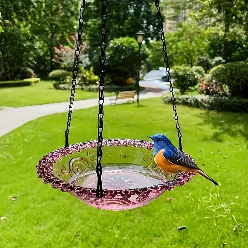 2Pcs Hanging Bird Feeder, Hanging Seed Tray,Bird Bath - Bird Feeder for Outdoor Garden Yard Decoration（Blue and Pink） image number 2
