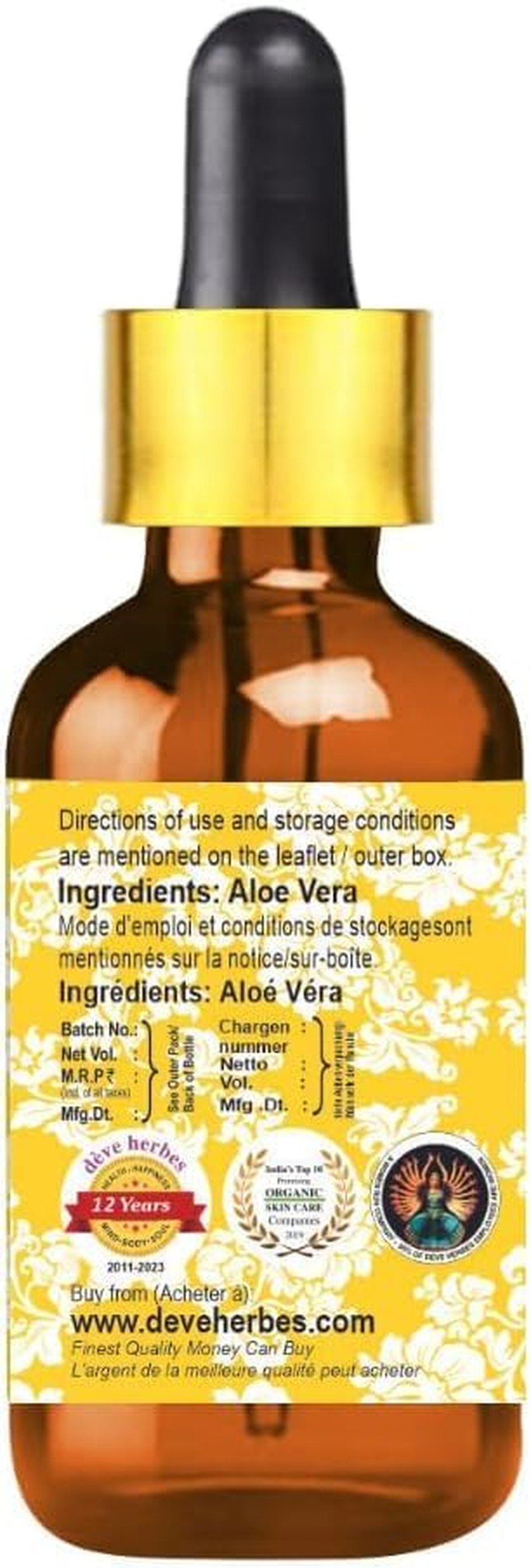 Deve Herbes Pure Aloe Vera Oil (Aloe Barbadensis) with Glass Dropper 30Ml (1 Oz)