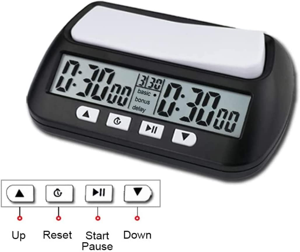 Digital Chess Clock with Two-Way Seesaw Responsive Button, Professional Timing Function Settings for Tournaments Competitions Board Games Timer, English Display image number 1