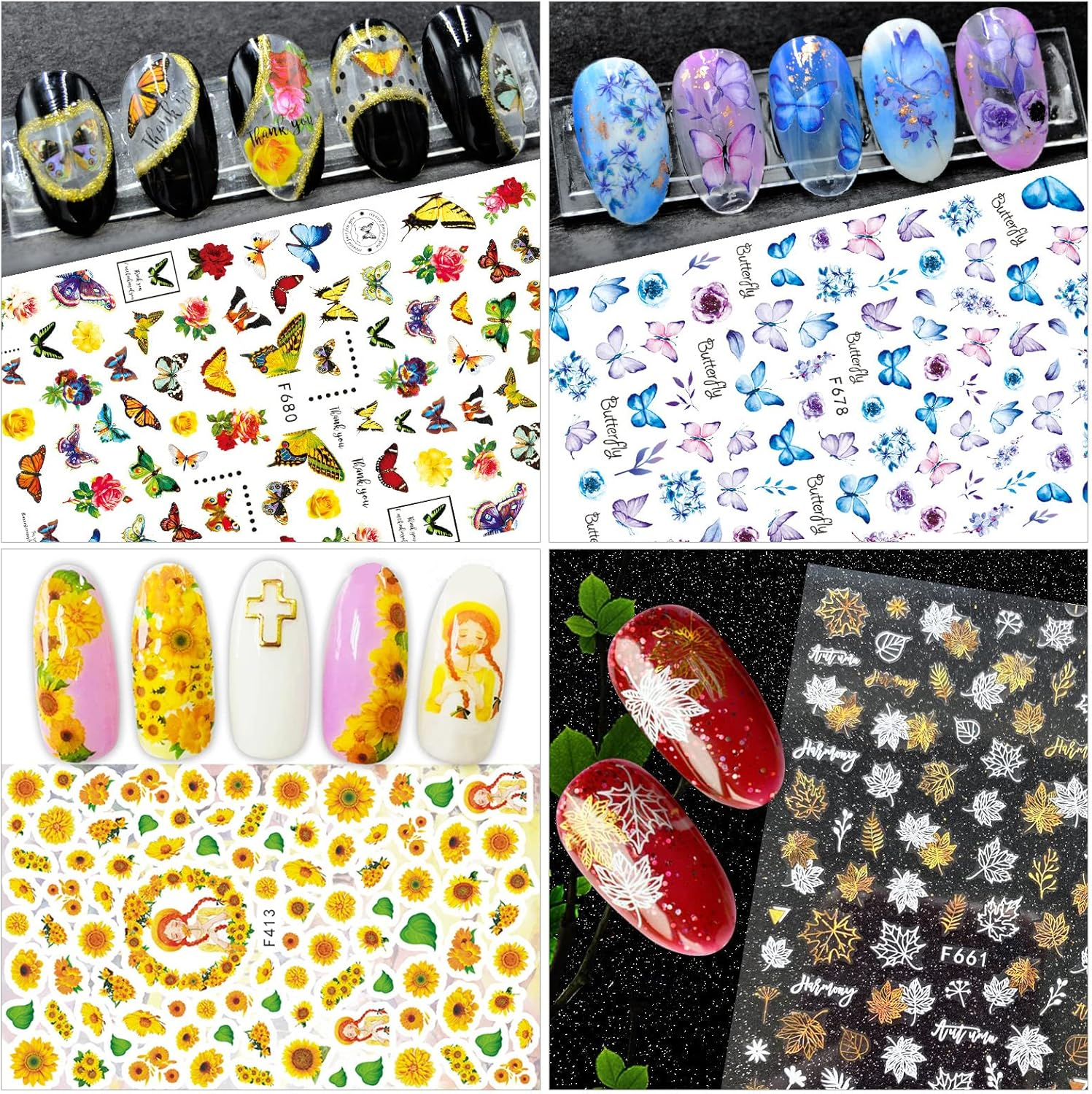 Nail Stickers, 24 Large Sheetsstickers for Nails, Self Adhesive Nail Art Sticker Decals for Women Kids Girls image number 2