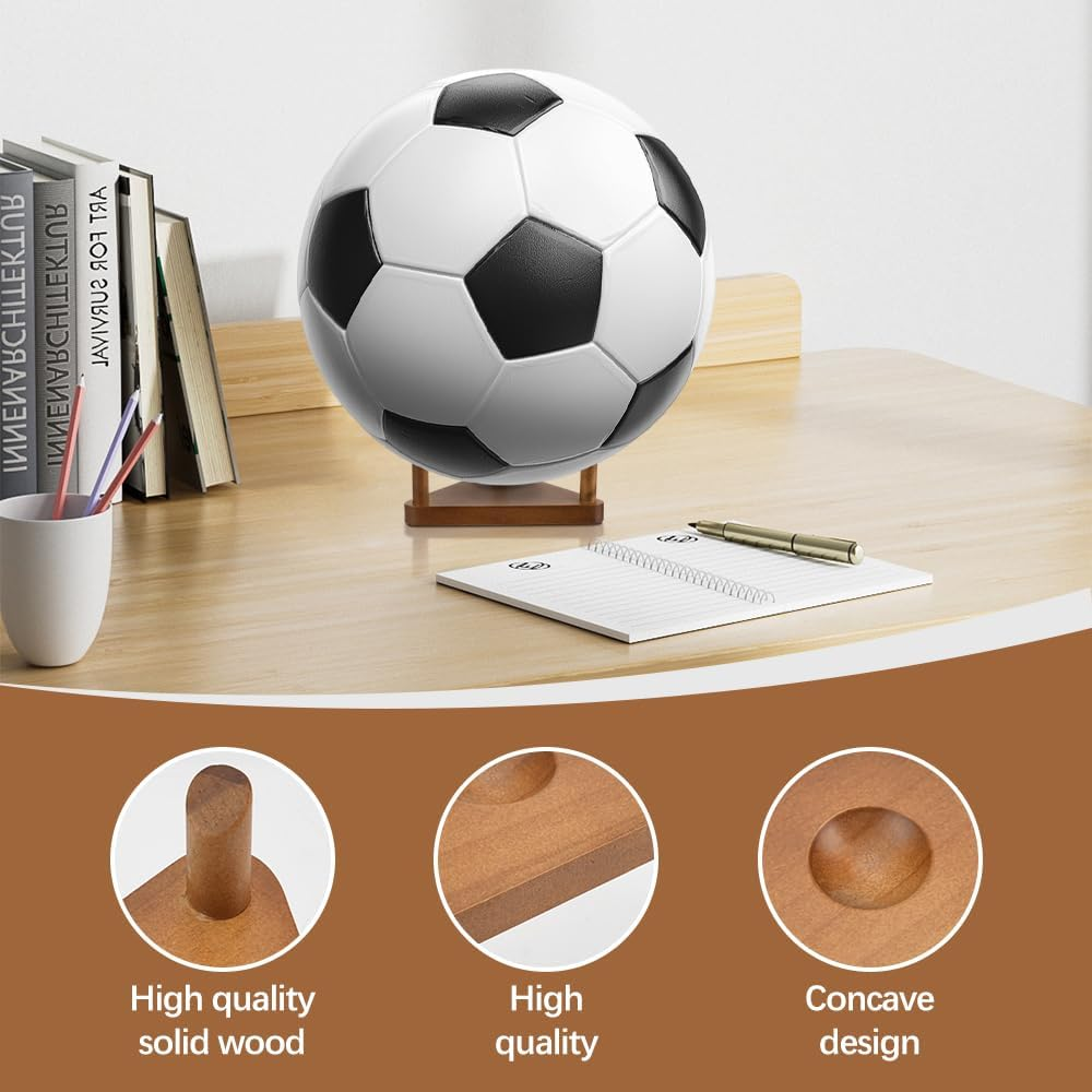 Zoyiancy 2Pcs Wooden Ball Display Stand,Wall Mount Ball Holder Stand, Ball Display Storage Rack for Football Basketball Volleyball Rugby Soccer Sport Ball (Brown) image number 3