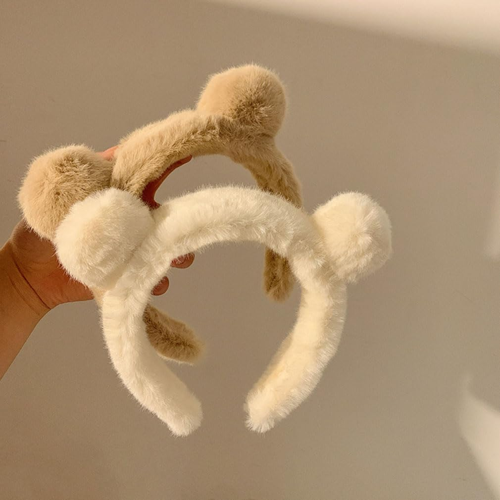 Bear Ears Headband, 2-Pack Plush Teddy Bear Ears Fuzzy Bear Ear Headband for Adults, Cute Animal Ears Headband Fluffy Bear Headbands Makeup Spa Face Wash Headband image number 3