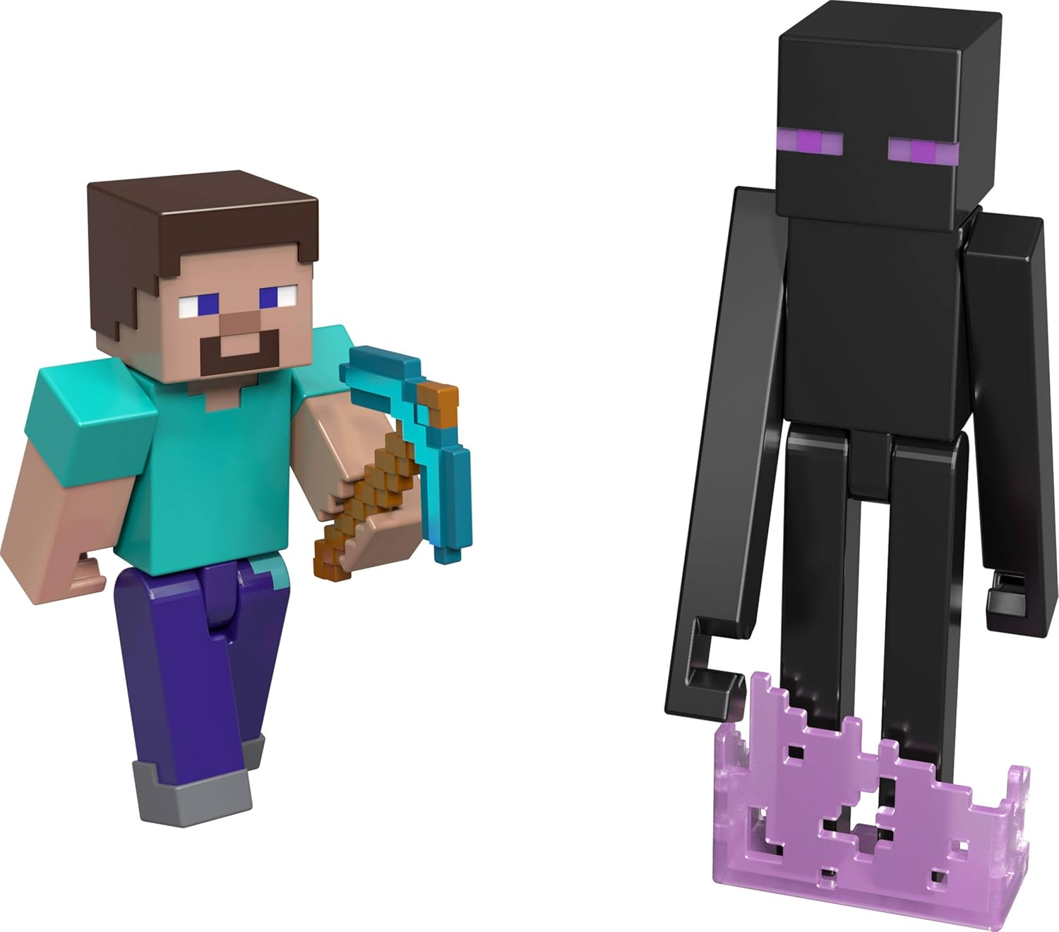 Mattel Minecraft Action Figures & Accessories 2-Pack, Enderman Encounter Playset with Steve & Enderman in 3.25-Inch Scale & 4 Battle Pieces image number 3