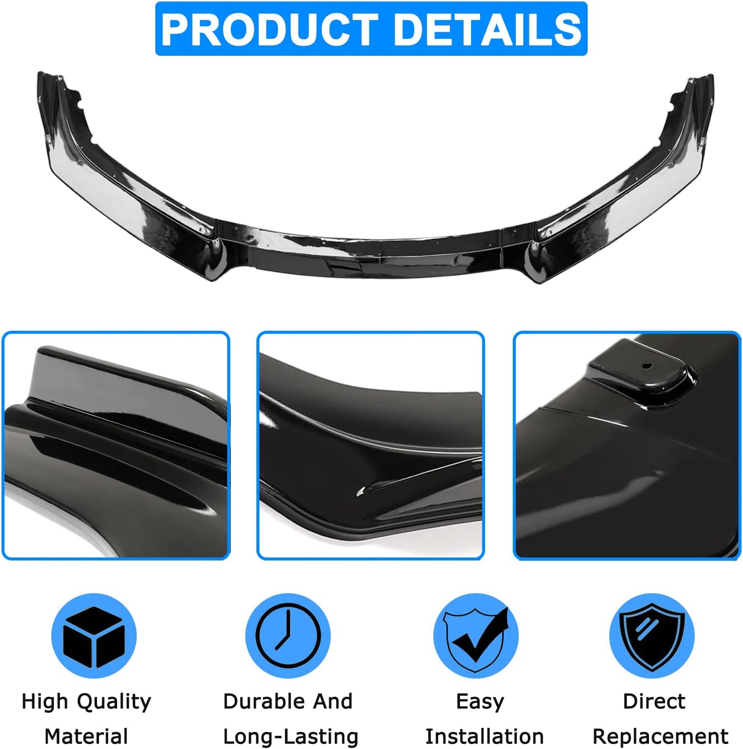 Collect Light 3Pcs Front Bumper Spoiler Lip for 2016-2020 Honda Civic Glossy Black Body Kits Spoiler image number 4