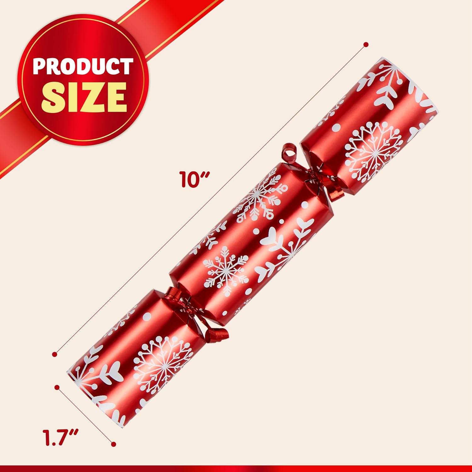 10&rdquo; Christmas No Snap No Popping Party Table Favor(10 Pack) with Red & White Snowflake Design, with Party Hat, Joke & Little Gift Inside, for Xmas Gift, Christmas Seasonal Holiday Dinner Traditions image number 2